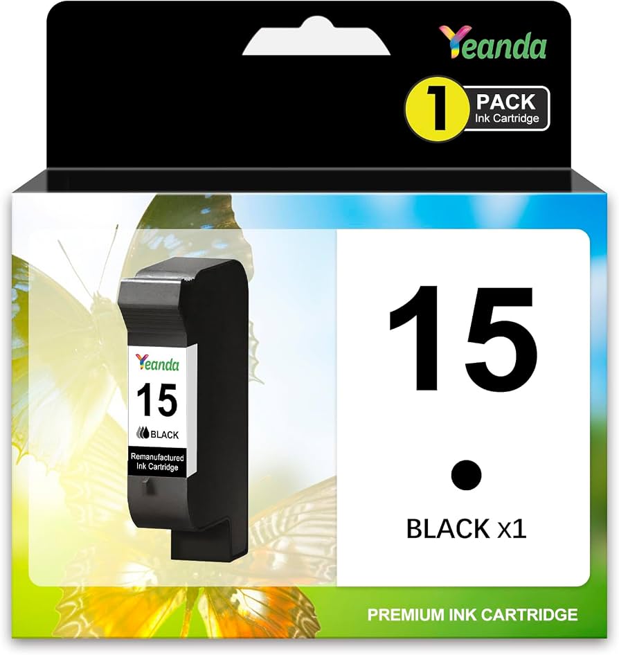 HP 15 Black Ink Cartridge | Works with HP DeskJet 810, 825, 840, 920, 940, 3820;