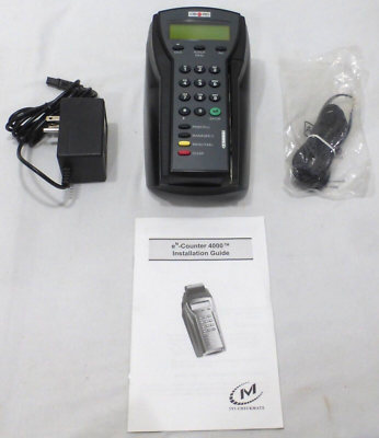 E-COUNTER 4000 CREDIT CARD MACHINE W/ CORDS EXTRA POWER SUPPLY AND PAPER CARTRIDGE