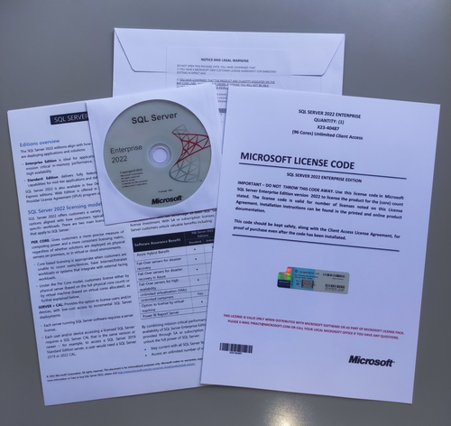 Microsoft SQL Server 2022 Enterprise with 96 Core License, unlimited User CALs