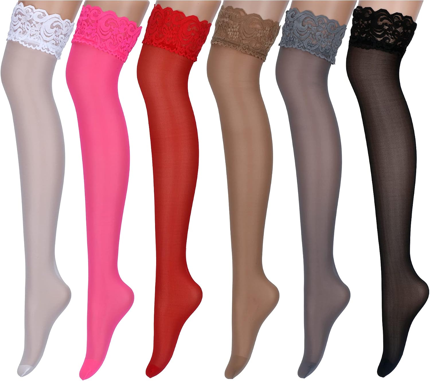 DreamGirl Women's Silicone Lace Top Thigh High, Red, One Size