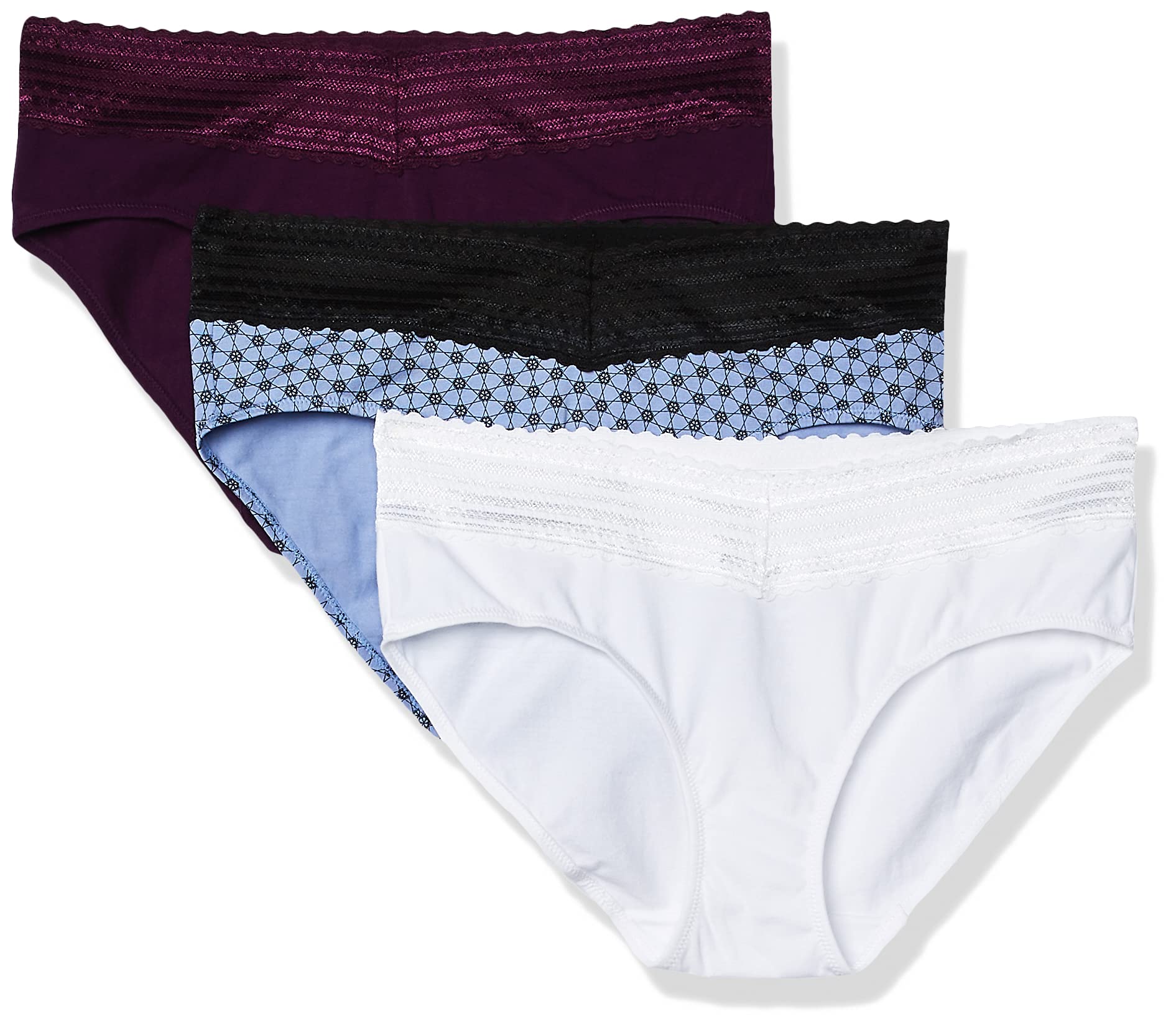 Warners Women's Blissful Benefits No Muffin Top 3 Pack Hipster Panties, White/Black/red, S