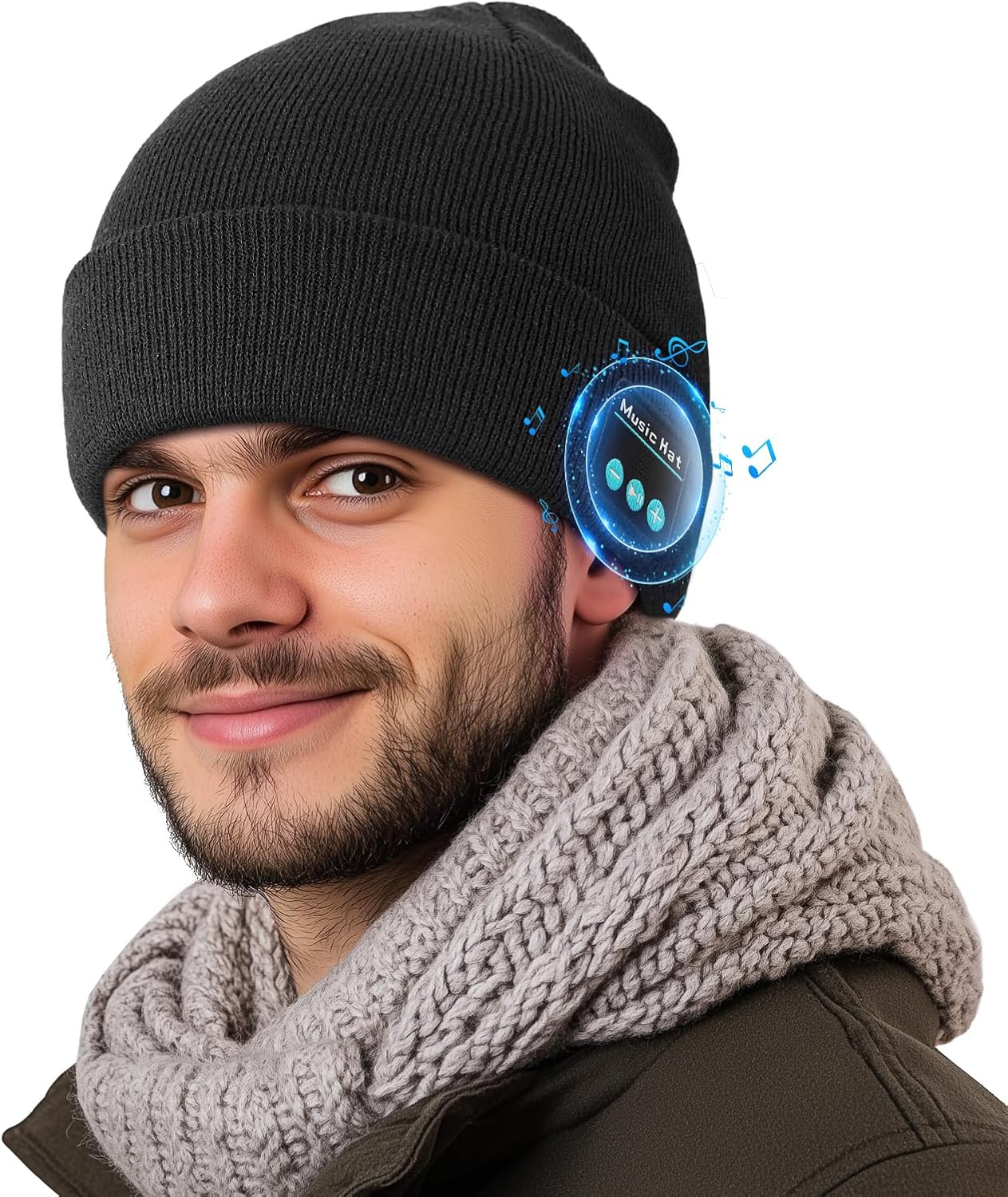 Bluetooth Hat, Rechargeable Unisex Bluetooth Beanie, mens gifts with Control Panel, Removable Wireless Earphone hat, Charges via USB, Unique & Delightful for Your Friends, birthday gifts for men women