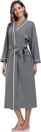 Women Kimono Robes Lightweight Cotton Long Robe Knit Bathrobe Soft Sleepwear V-Neck Loungewear for Women S-XXL (Black1, Small)