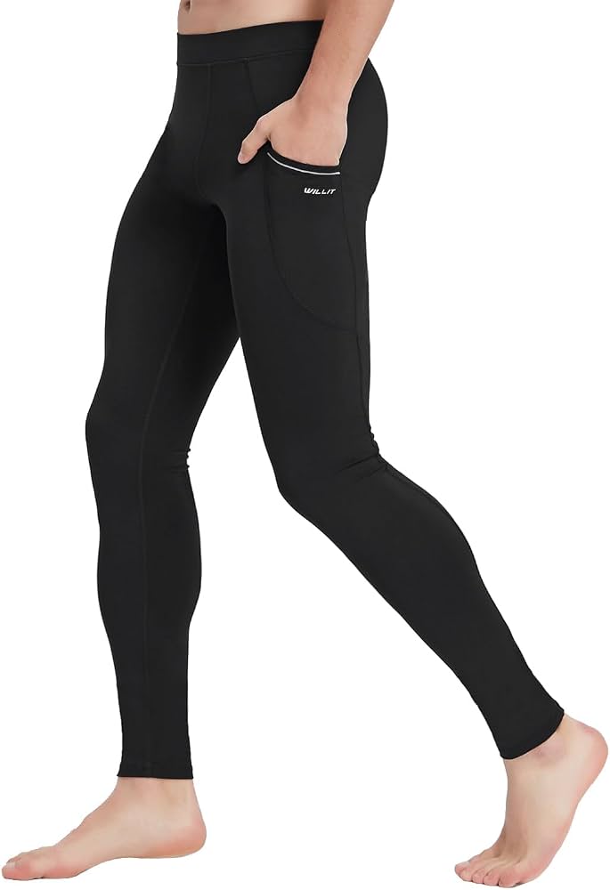 Willit Men's Active Yoga Leggings Pants Running Dance Tights with Pockets Cycling Workout Pants Quick Dry