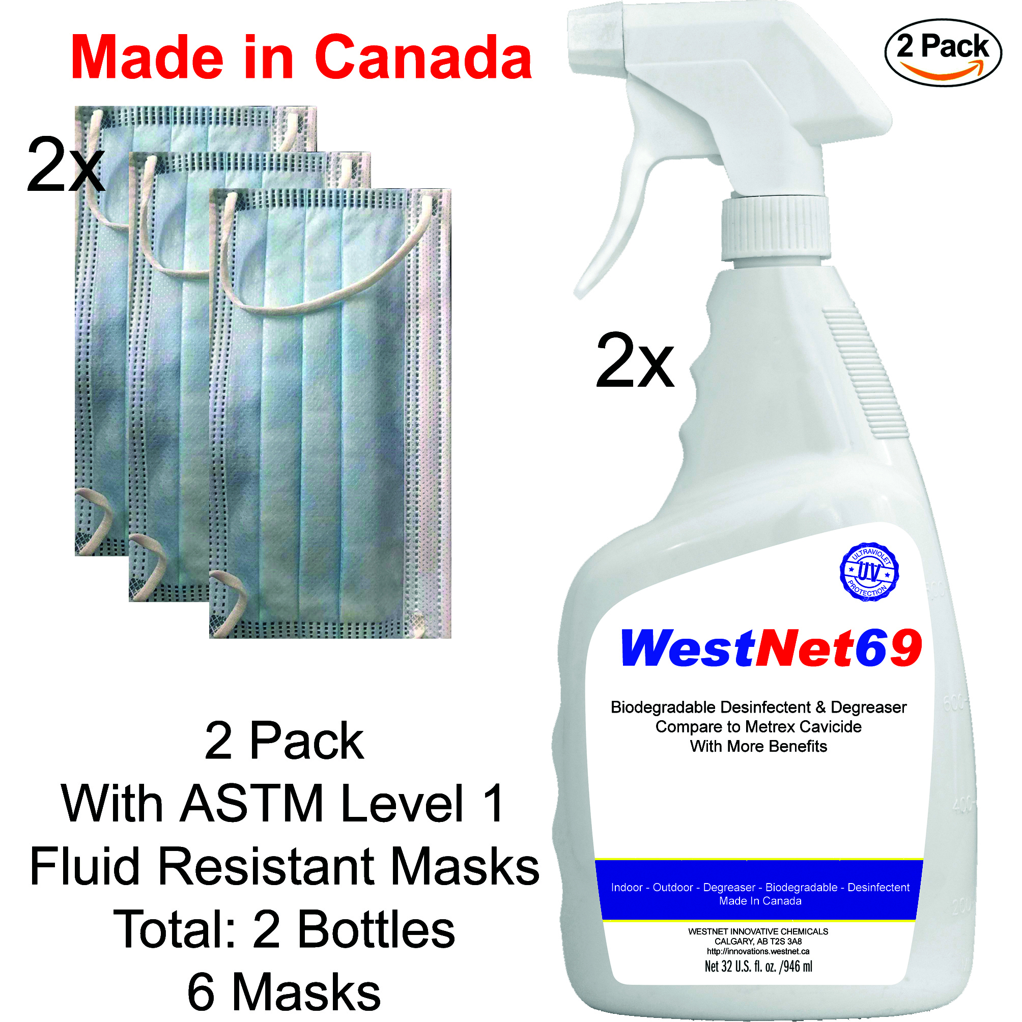 2x Biodegradable Disinfectant Cleaner Trigger Spray 32oz 950ml w