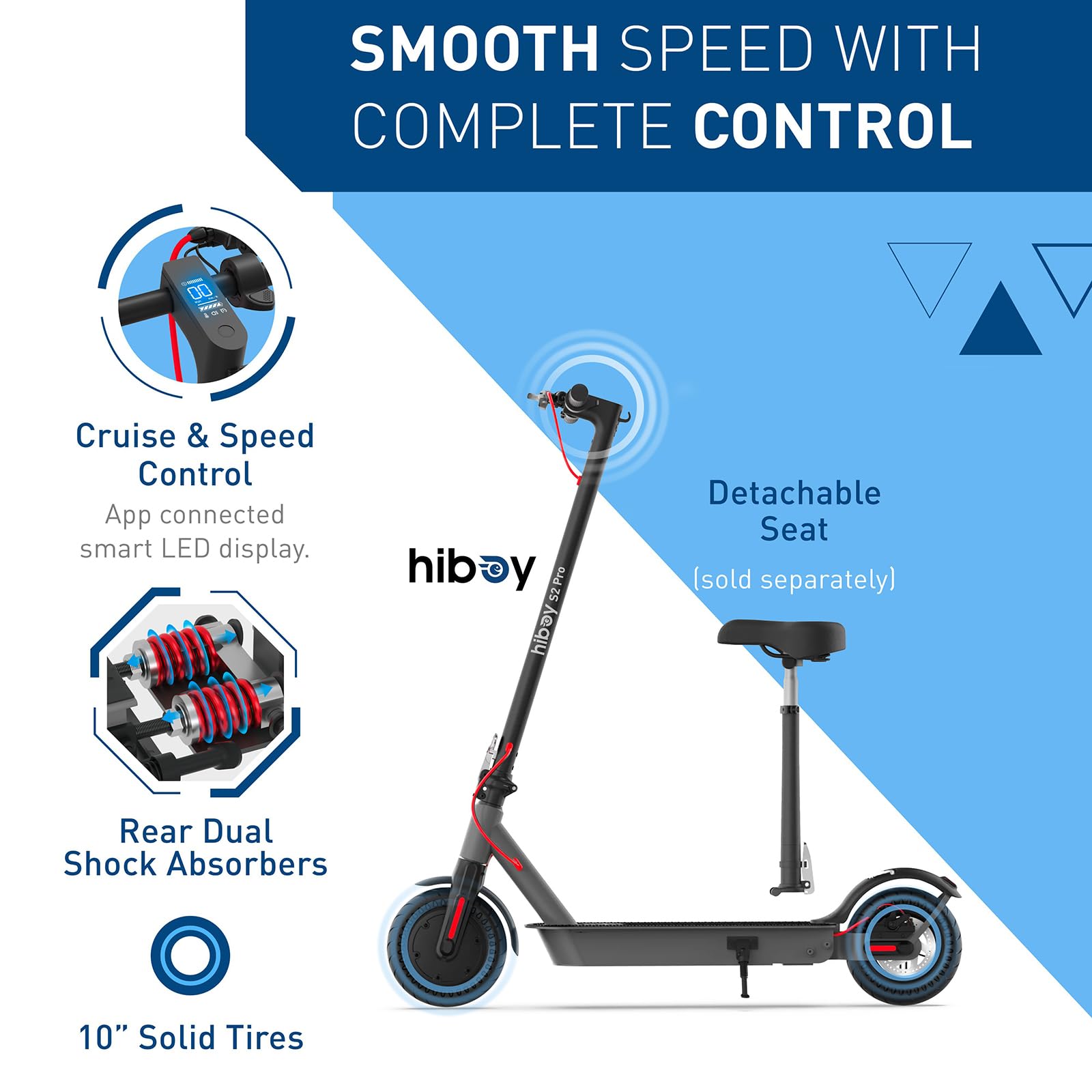 Hiboy S2 Pro Electric Scooter, 500W Powerful Motor, 10" Solid Tires, 25 Miles Range & 19 Mph Folding Commuter Electric Scooter for Adults