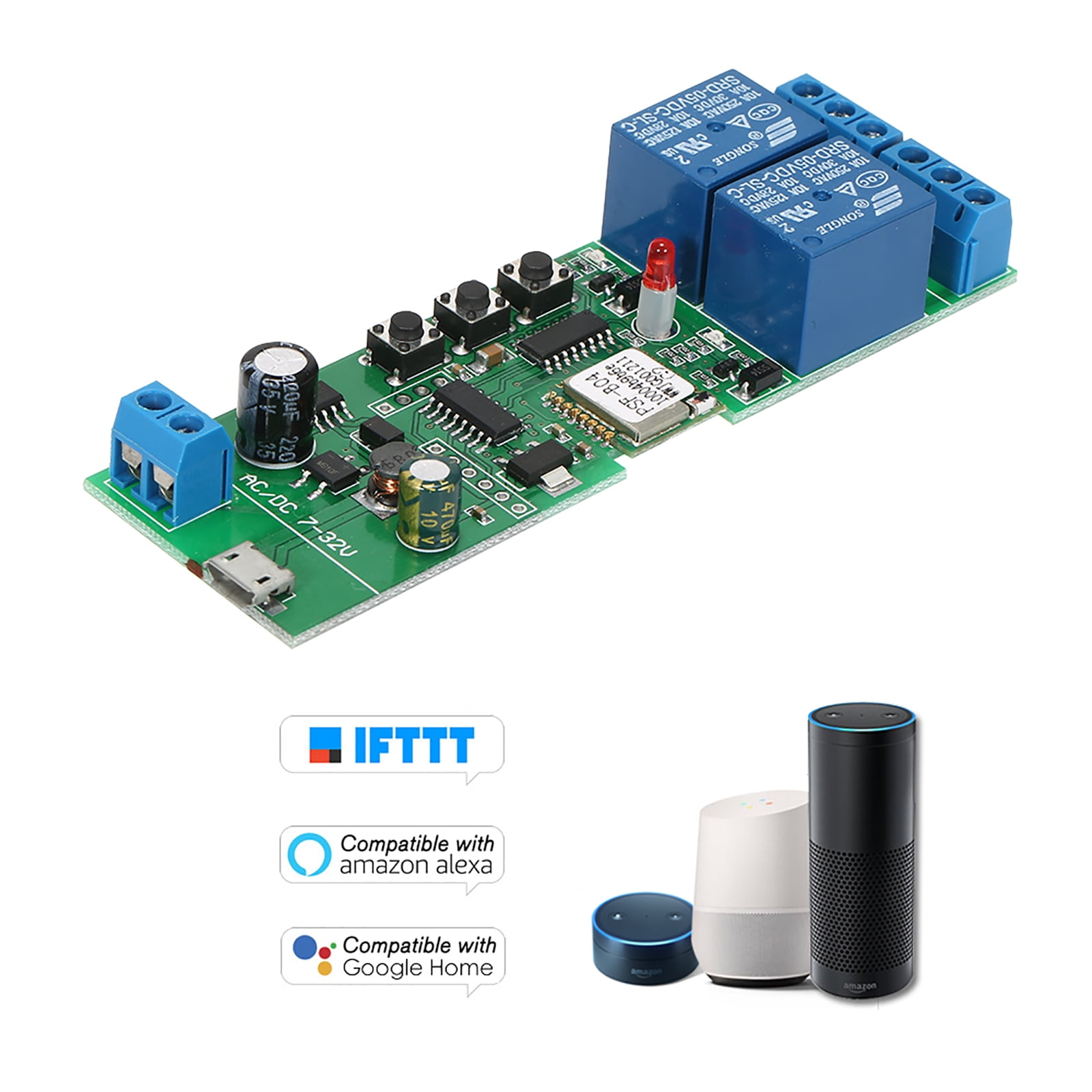 eWeLink 2CH Smart Wireless Timer Switch Module WiFi Voice Control Switch ompatible with Amazon Alexa/Google Home/Nest IFTTT