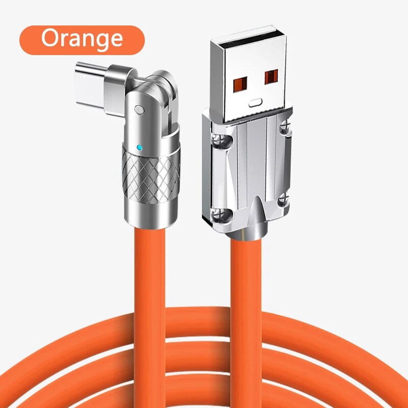 Type C Data Line 120w Fast Charging 6A 180 Rotating Ultra Fast Charging Line For Huawei Samsung Millet Bold Lengthened Silicone
