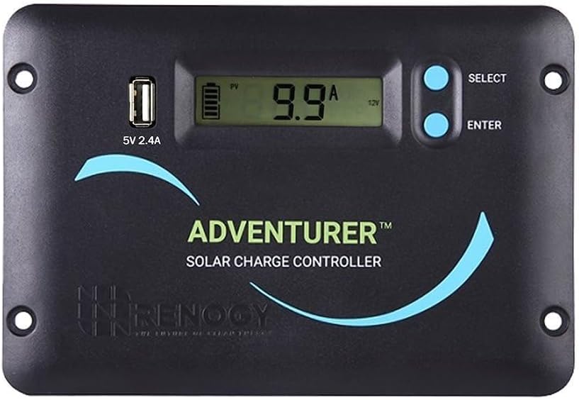 Renogy 30A 12V/24V PWM Solar Charge Controller with LCD Display Flush Mount Design Negative Ground, Compatible with Sealed, Gel, Flooded and Lithium Batteries, Adventurer 30A,black