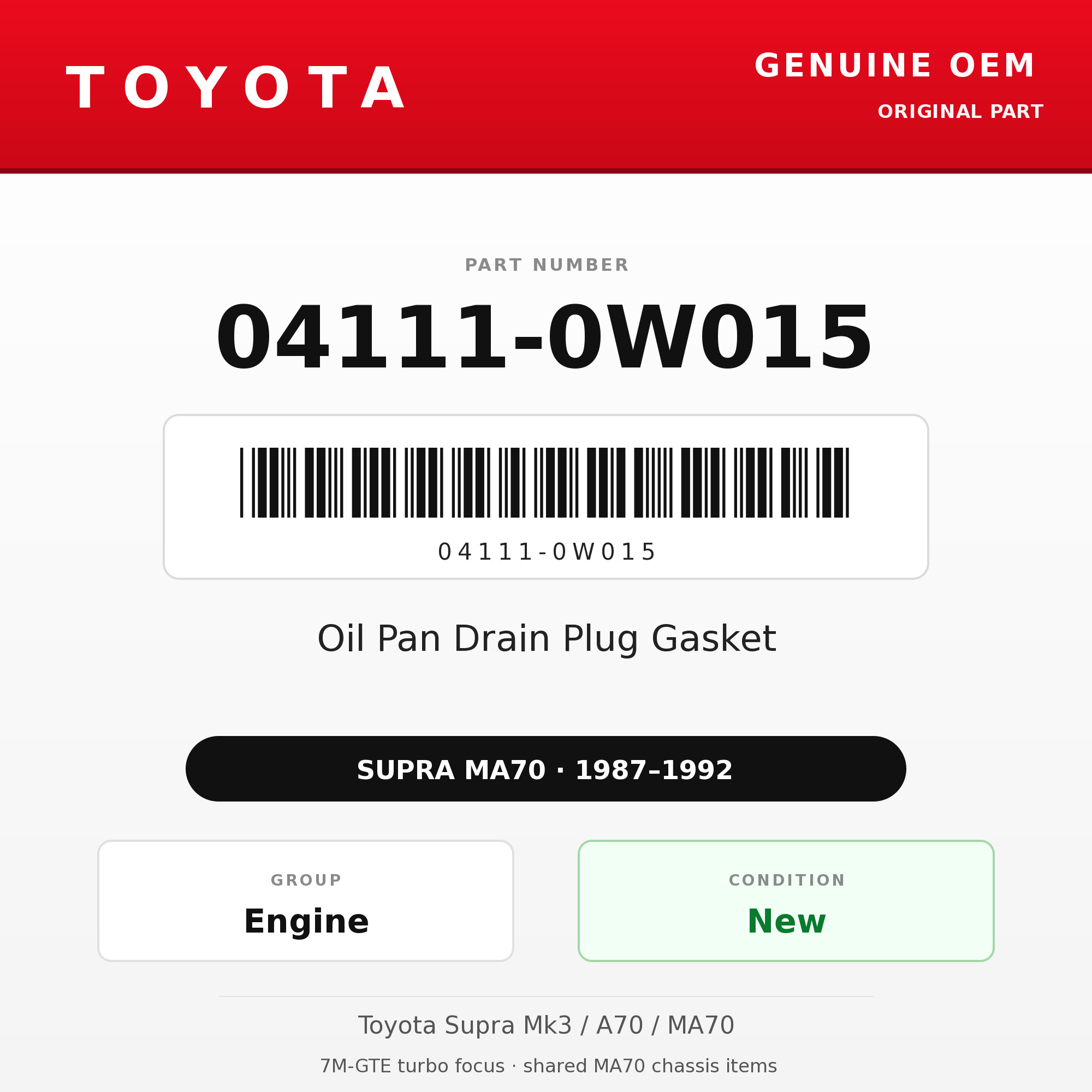 Genuine Toyota OEM 04111-0W015 - 87-92 Oil Pan Drain Plug Gasket Toyota (87-92 Supra)