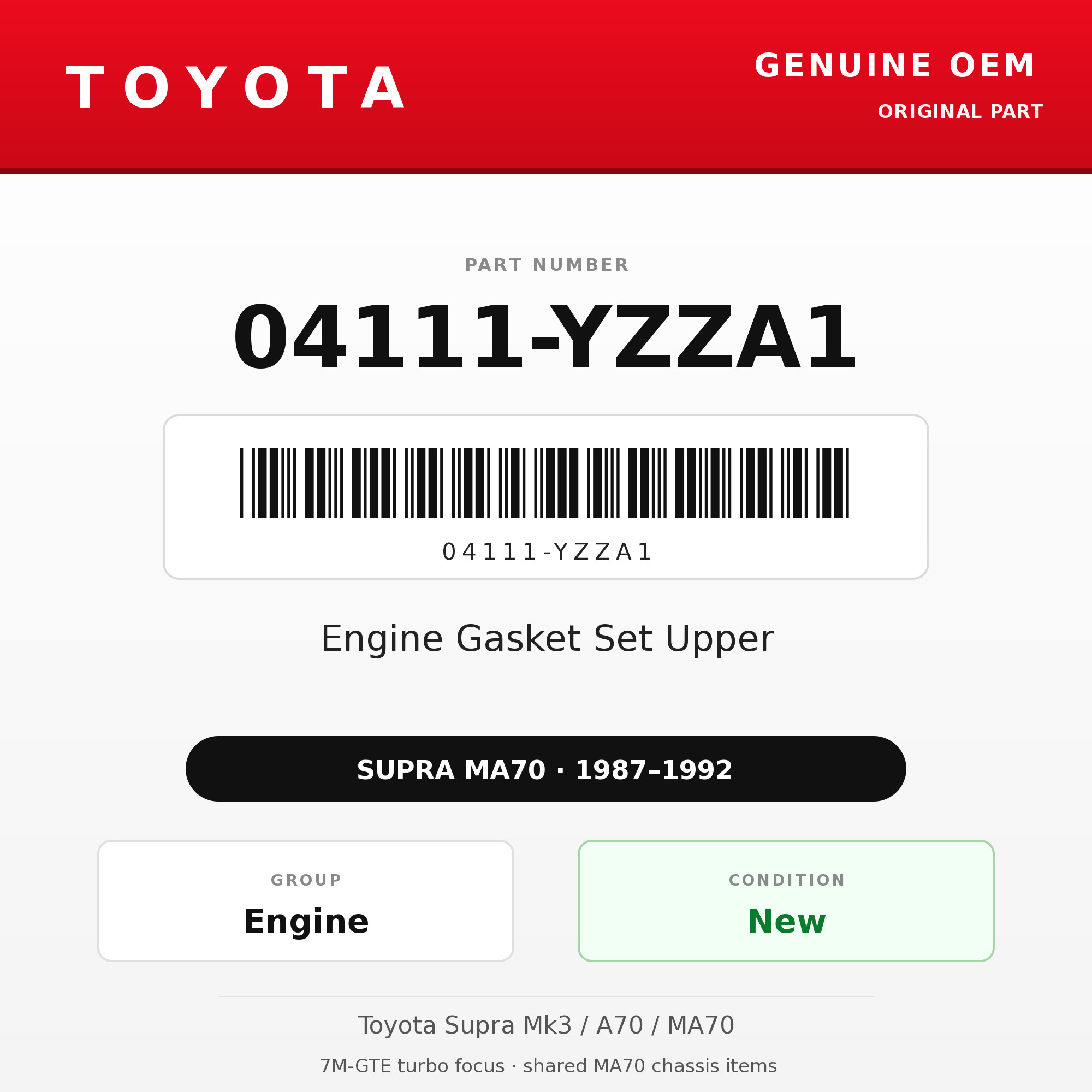 Genuine Toyota OEM 04111-YZZA1 - Engine Gasket Set Upper 7M (87-92 Supra)