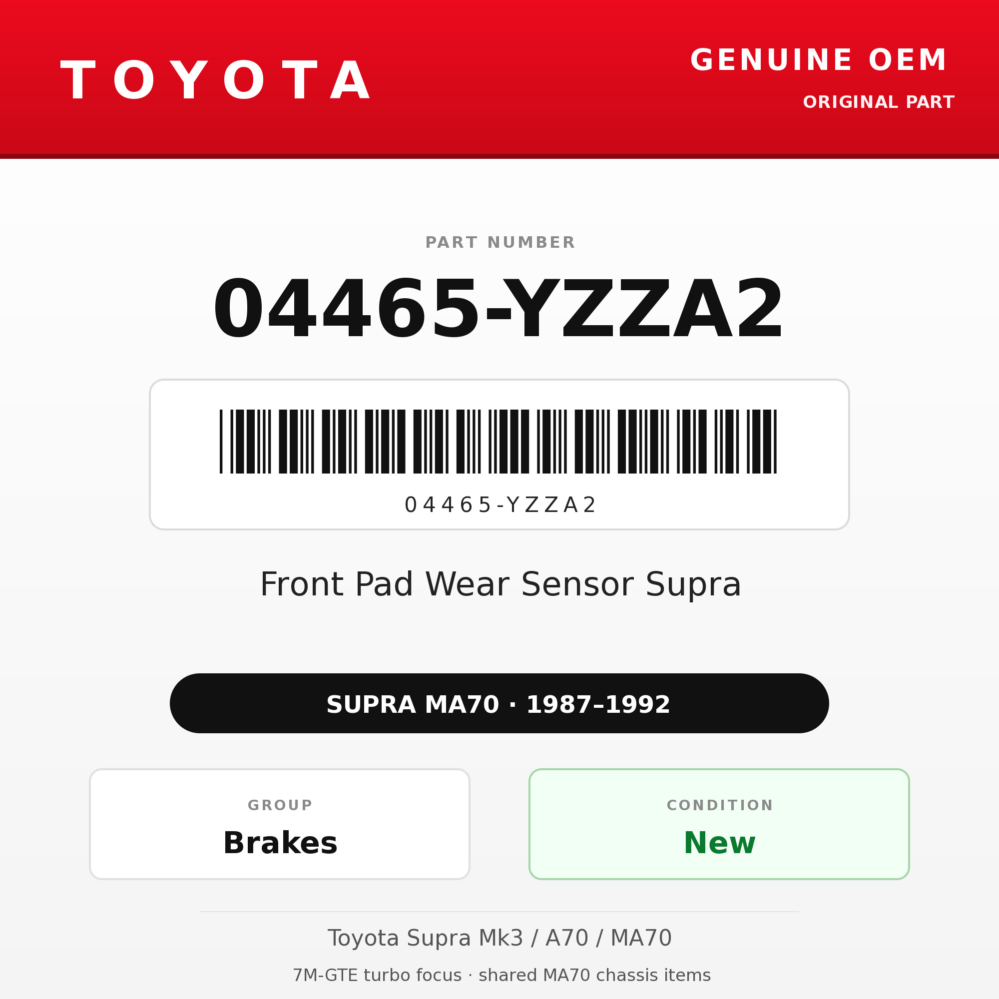 Genuine Toyota OEM 04465-YZZA2 - Front Pad Wear Sensor Supra (87-92 Supra)