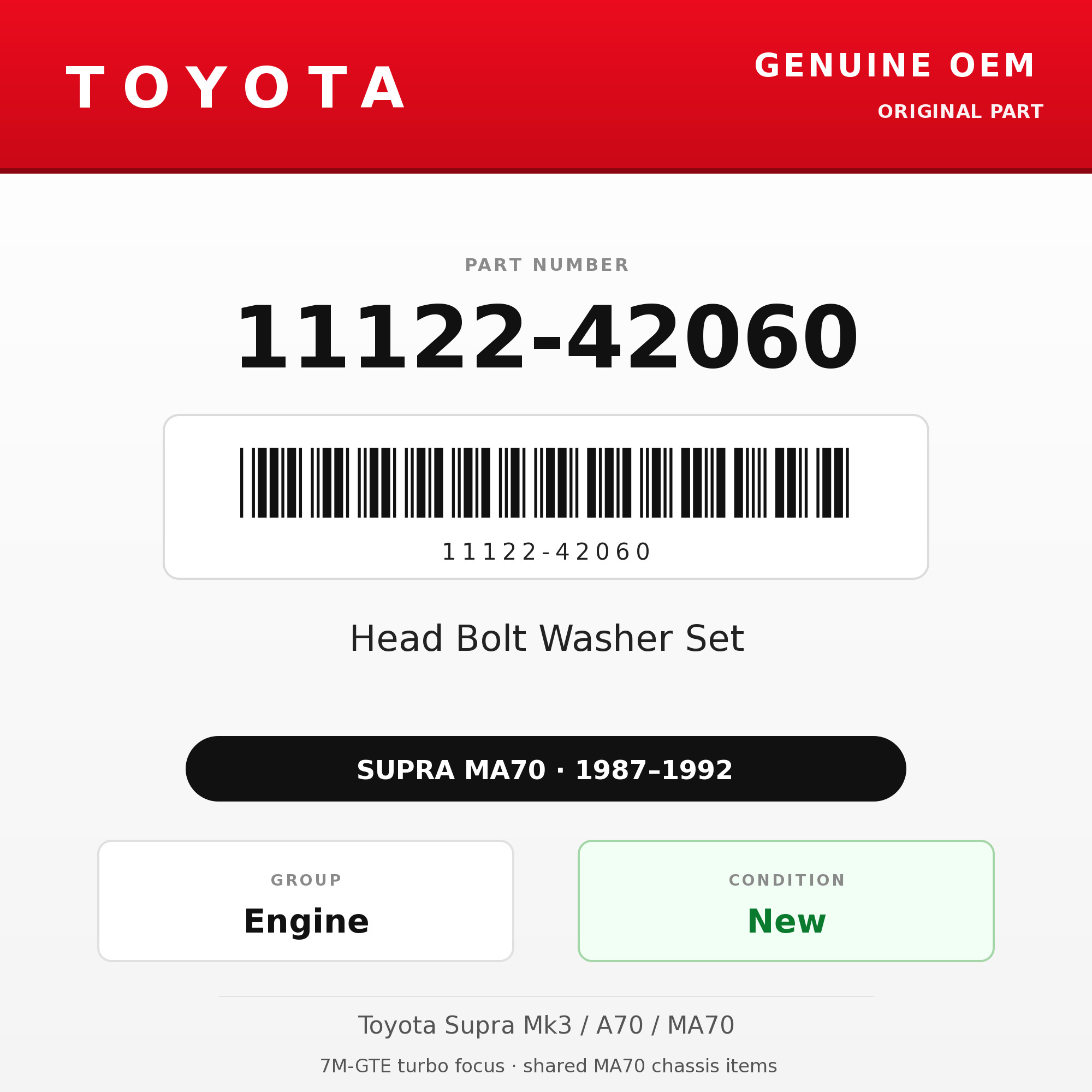 Genuine Toyota OEM 11122-42060 - Head Bolt Washer Set 7M (87-92 Supra)