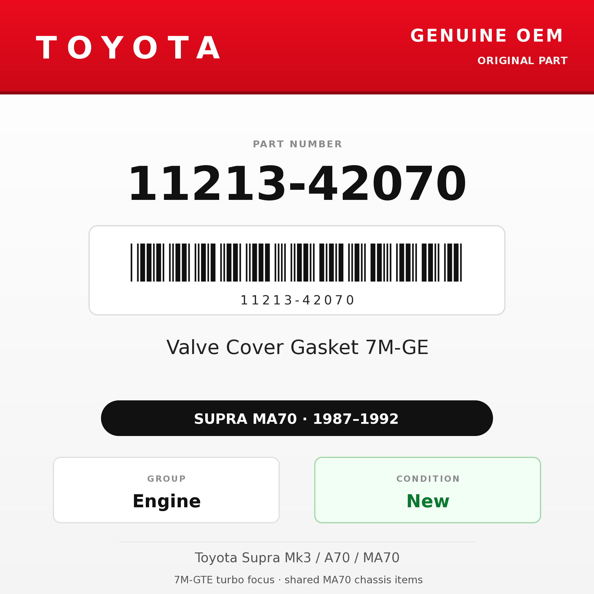 Genuine Toyota OEM 11213-42070 - Valve Cover Gasket 7M-GE (87-92 Supra)