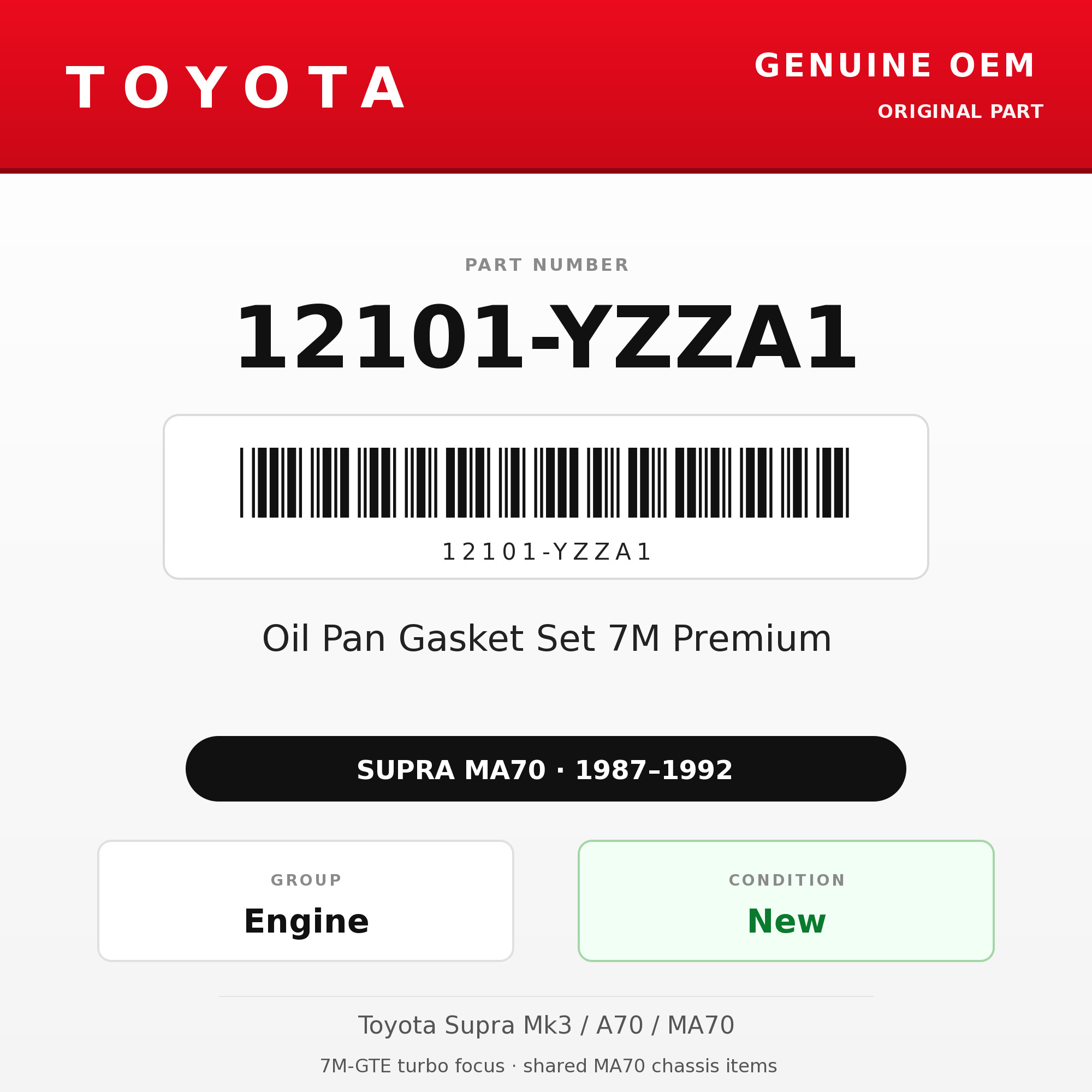 Genuine Toyota OEM 12101-YZZA1 - Oil Pan Gasket Set 7M Premium (87-92 Supra)