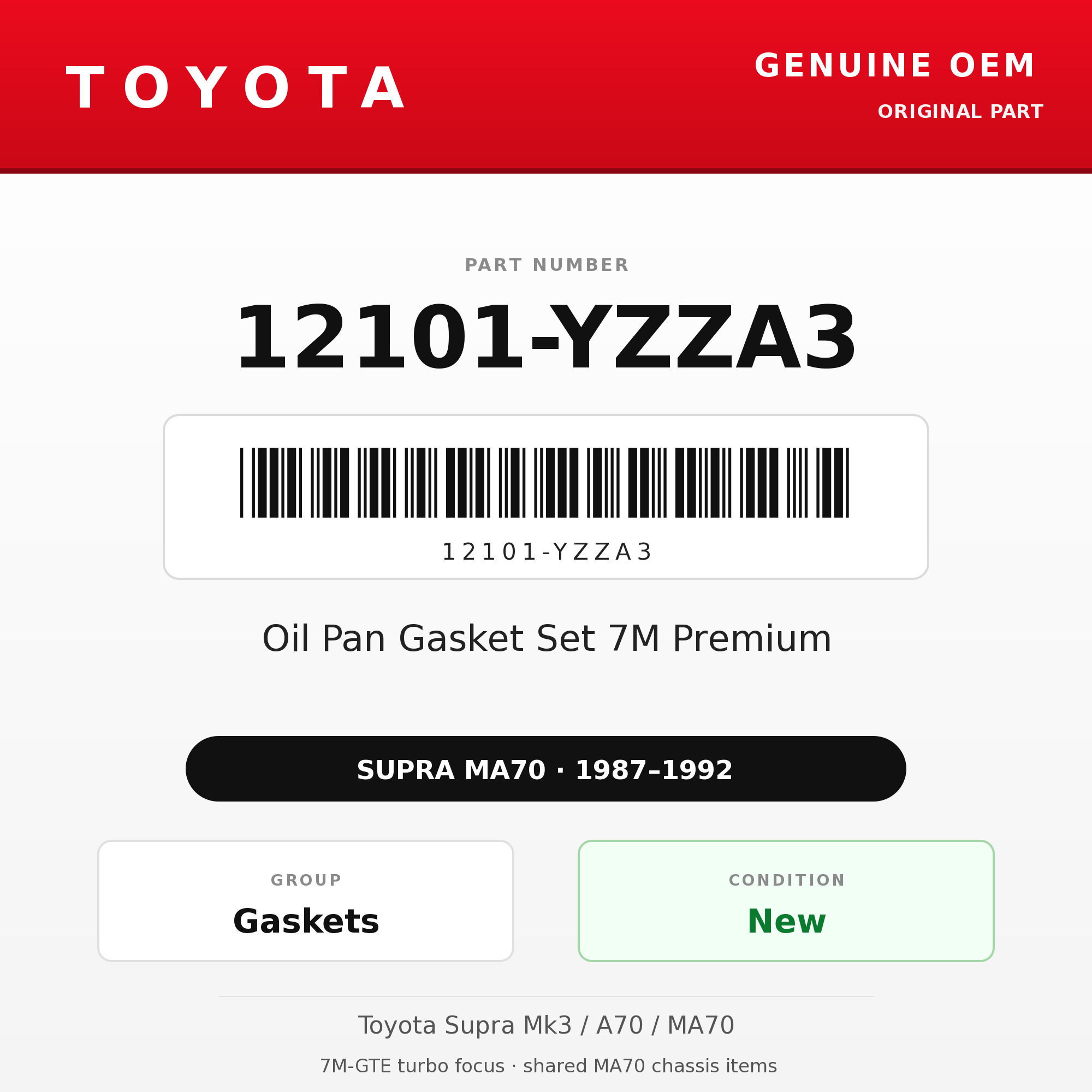 Genuine Toyota OEM 12101-YZZA3 - Oil Pan Gasket Set 7M Premium (87-92 Supra)