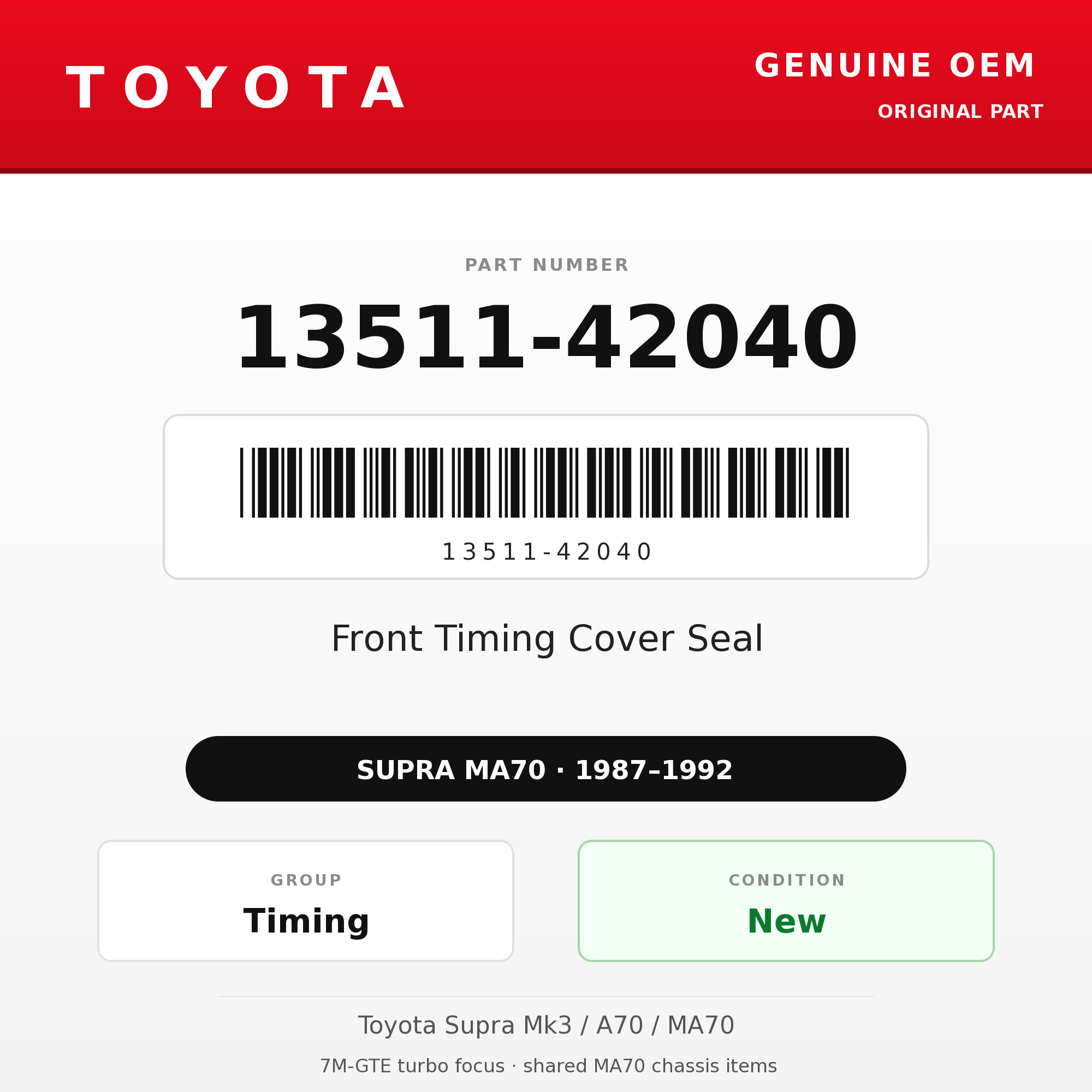 Genuine Toyota OEM 13511-42040 - Front Timing Cover Seal 7M (87-92 Supra)