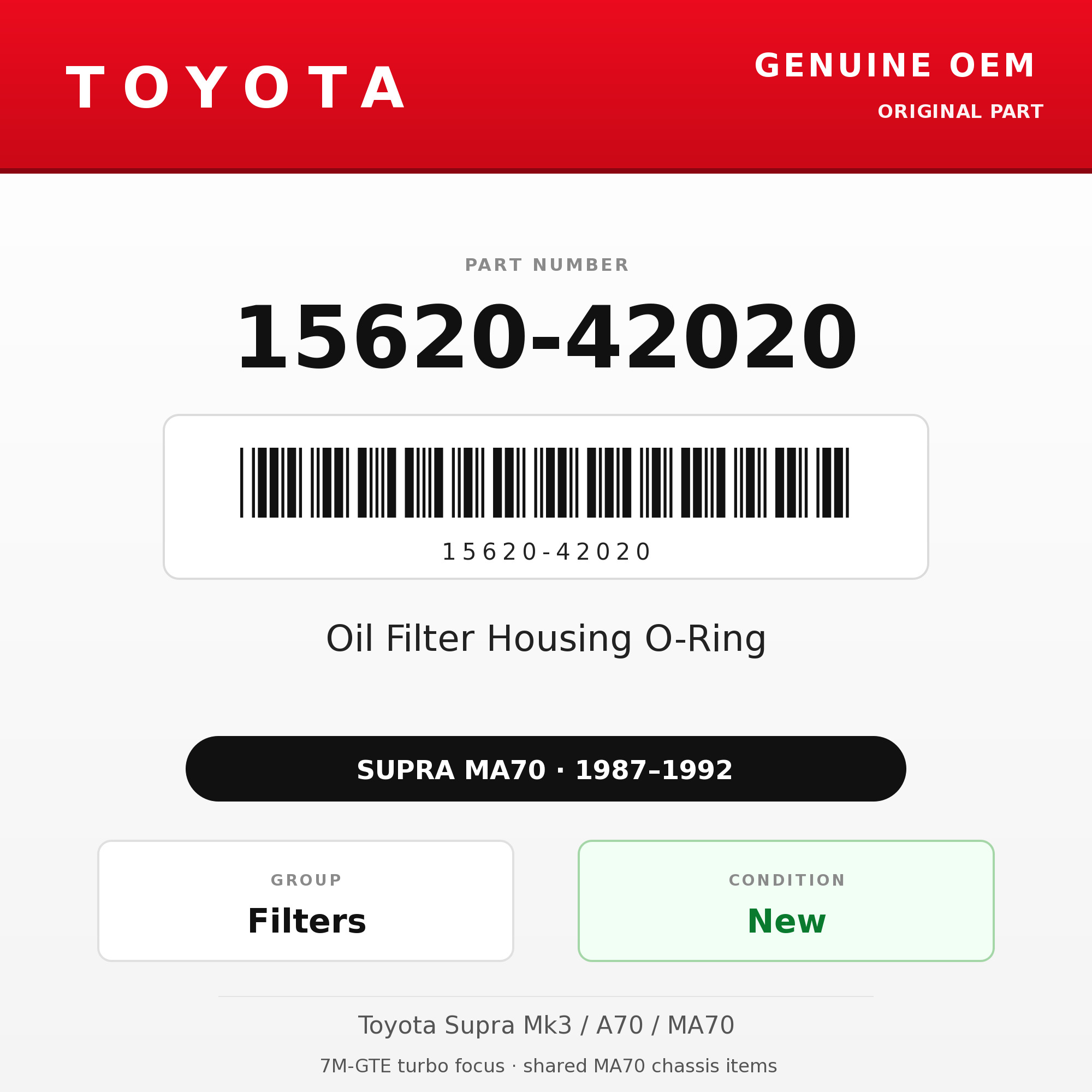Genuine Toyota OEM 15620-42020 - Oil Filter Housing O-Ring 7M (87-92 Supra)