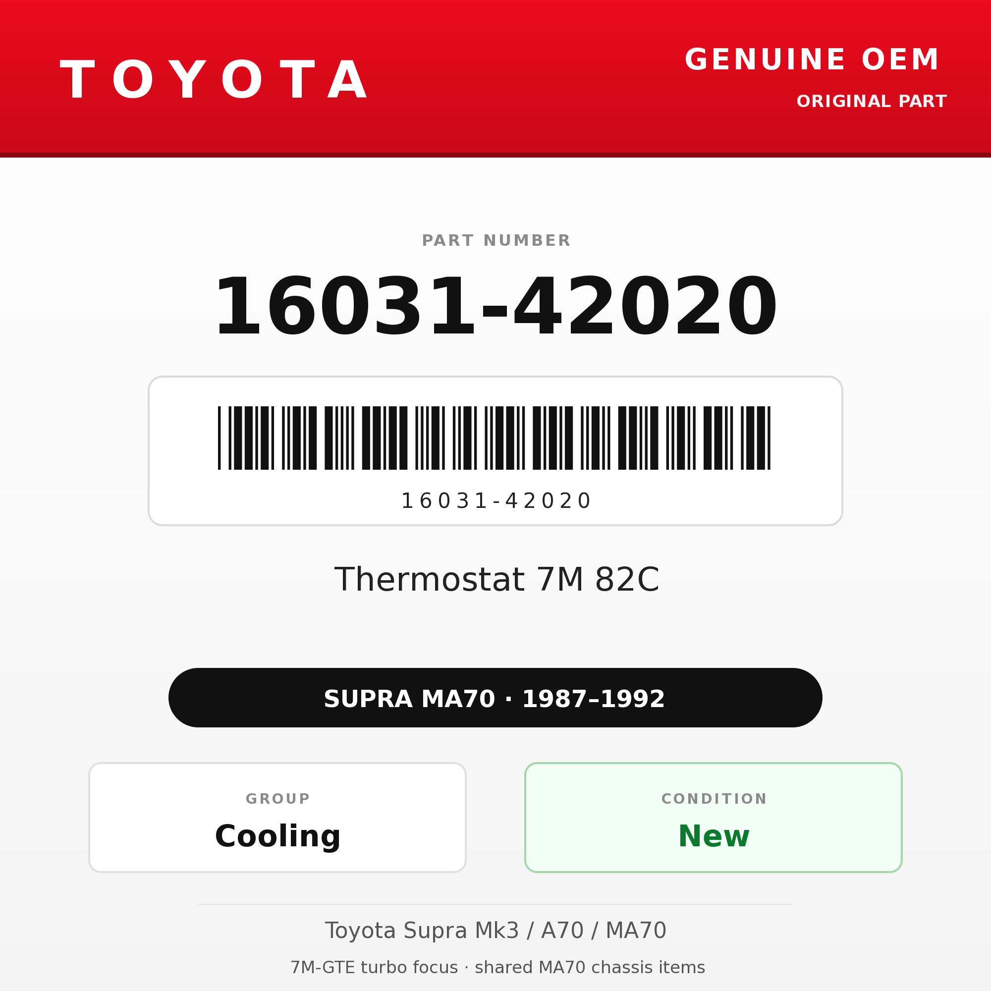 Genuine Toyota OEM 16031-42020 - Thermostat 7M 82C (87-92 Supra)