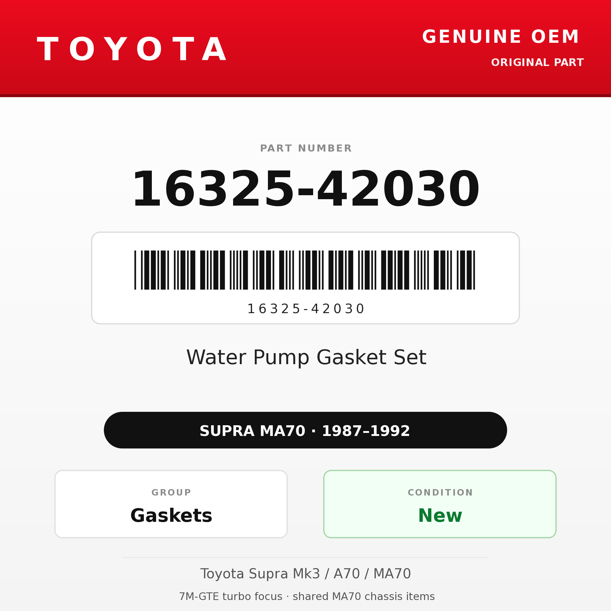 Genuine Toyota OEM 16325-42030 - Water Pump Gasket Set 7M (87-92 Supra)