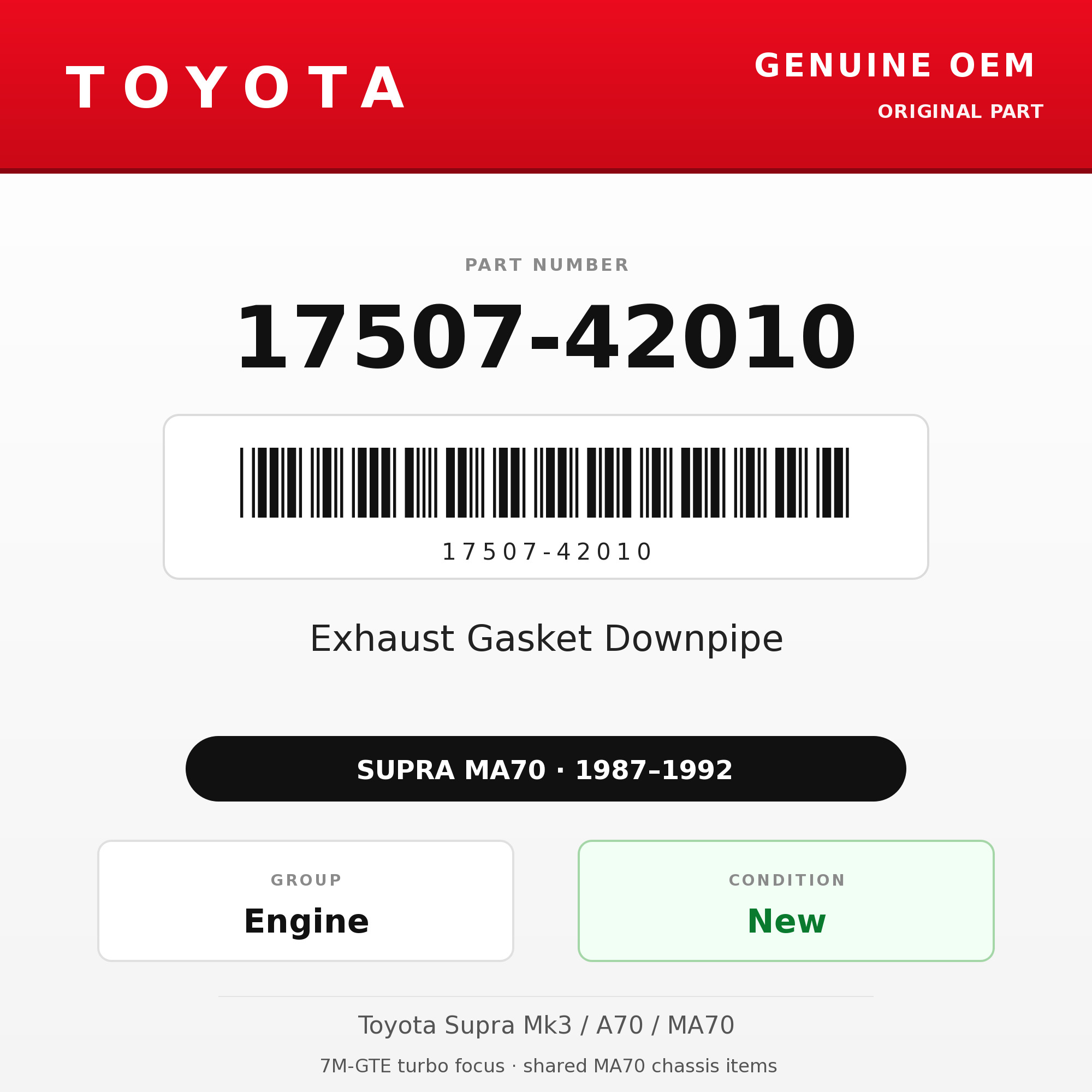Genuine Toyota OEM 17507-42010 - Exhaust Gasket Downpipe 7M-GTE (87-92 Supra)