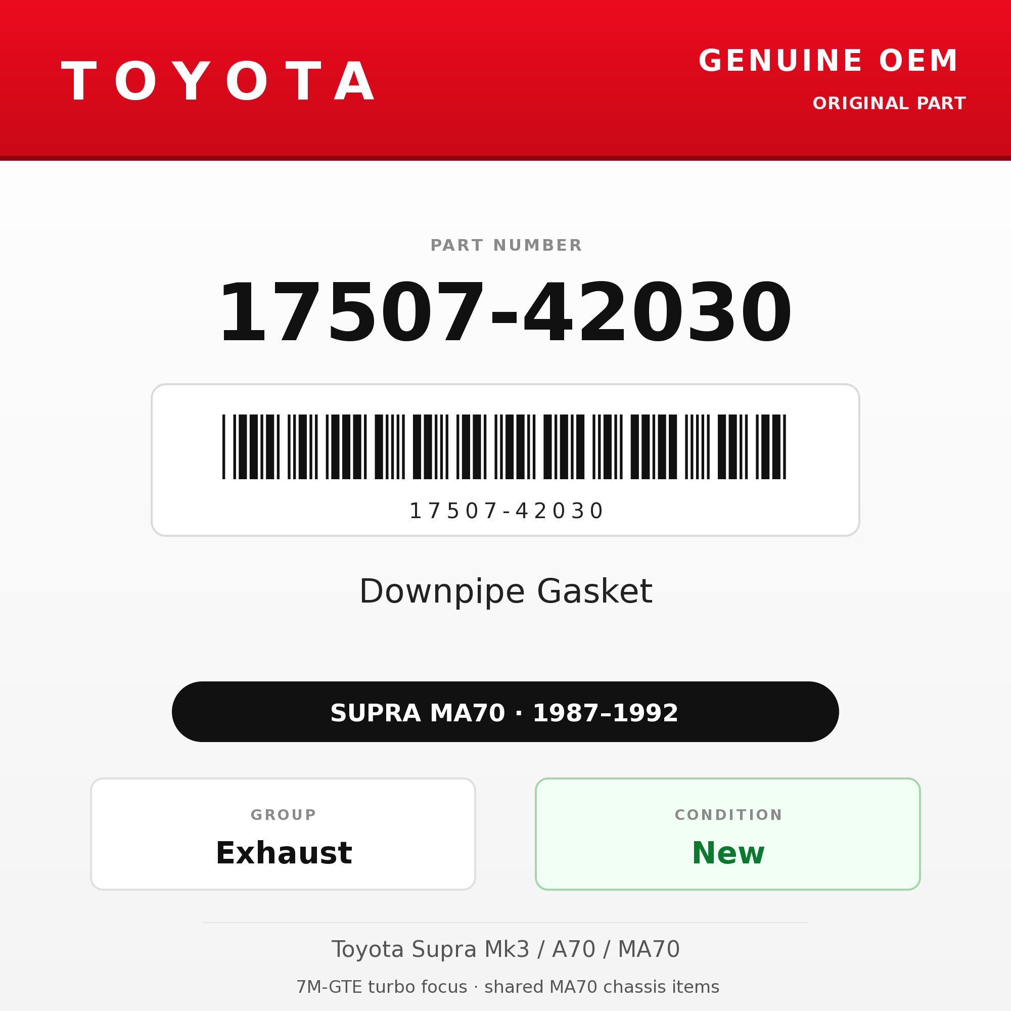 Genuine Toyota OEM 17507-42030 - Downpipe Gasket 7M-GTE (87-92 Supra)