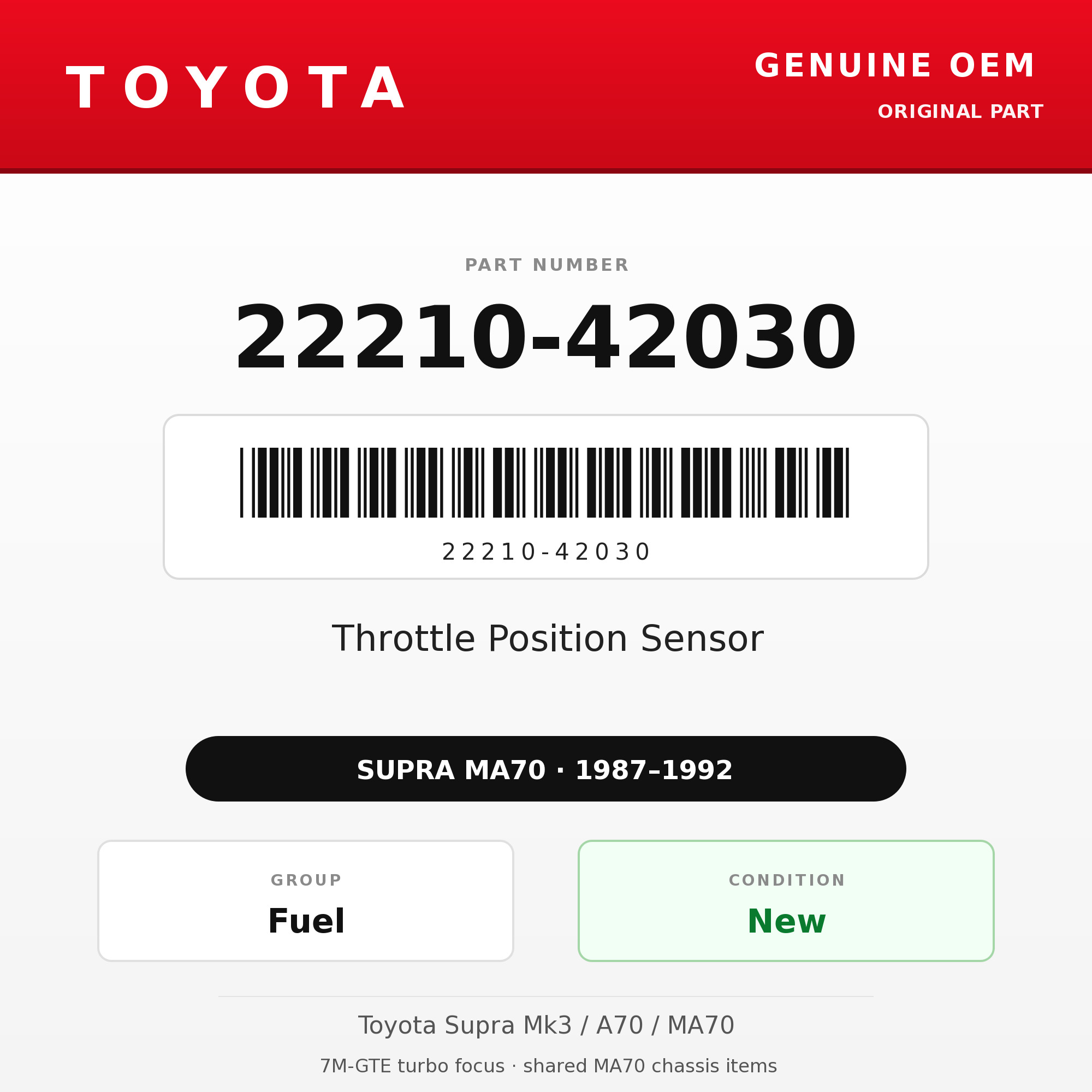 Genuine Toyota OEM 22210-42030 - Throttle Position Sensor 7M-GTE (87-92 Supra)