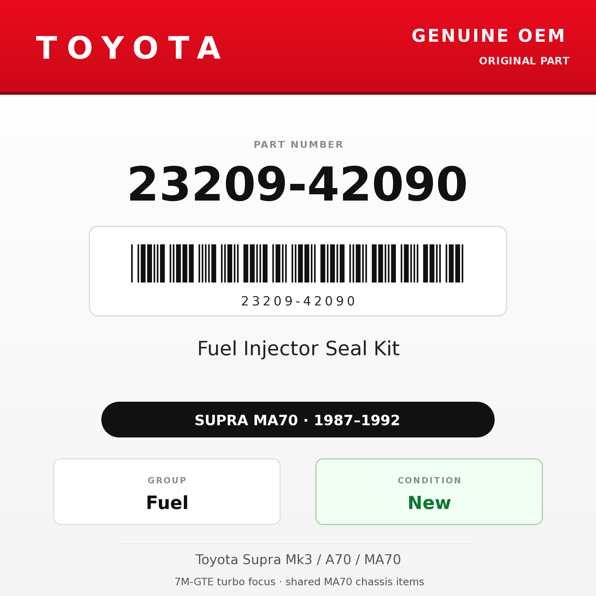 Genuine Toyota OEM 23209-42090 - Fuel Injector Seal Kit 7M-GTE (87-92 Supra)