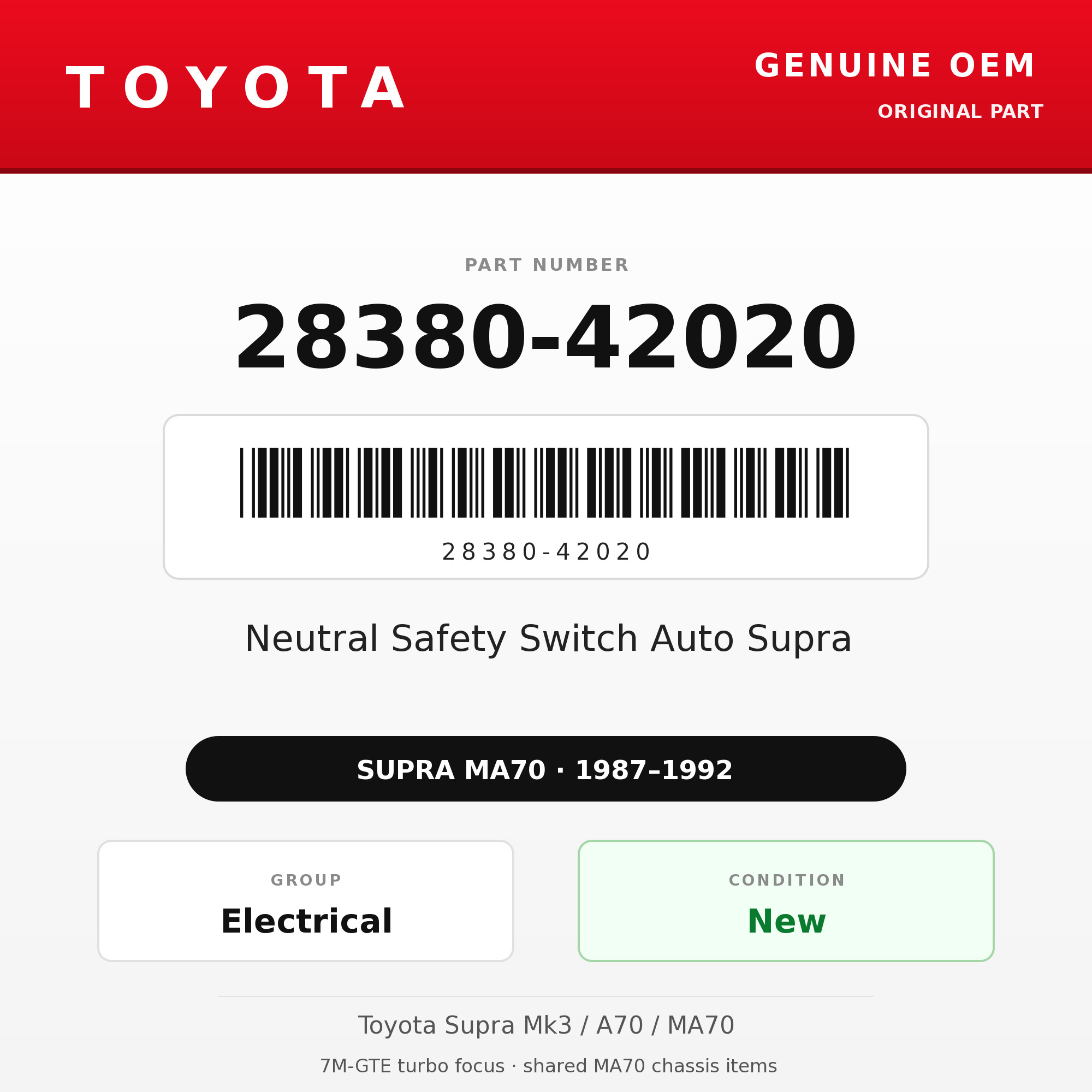 Genuine Toyota OEM 28380-42020 - Neutral Safety Switch Auto Supra (87-92 Supra)