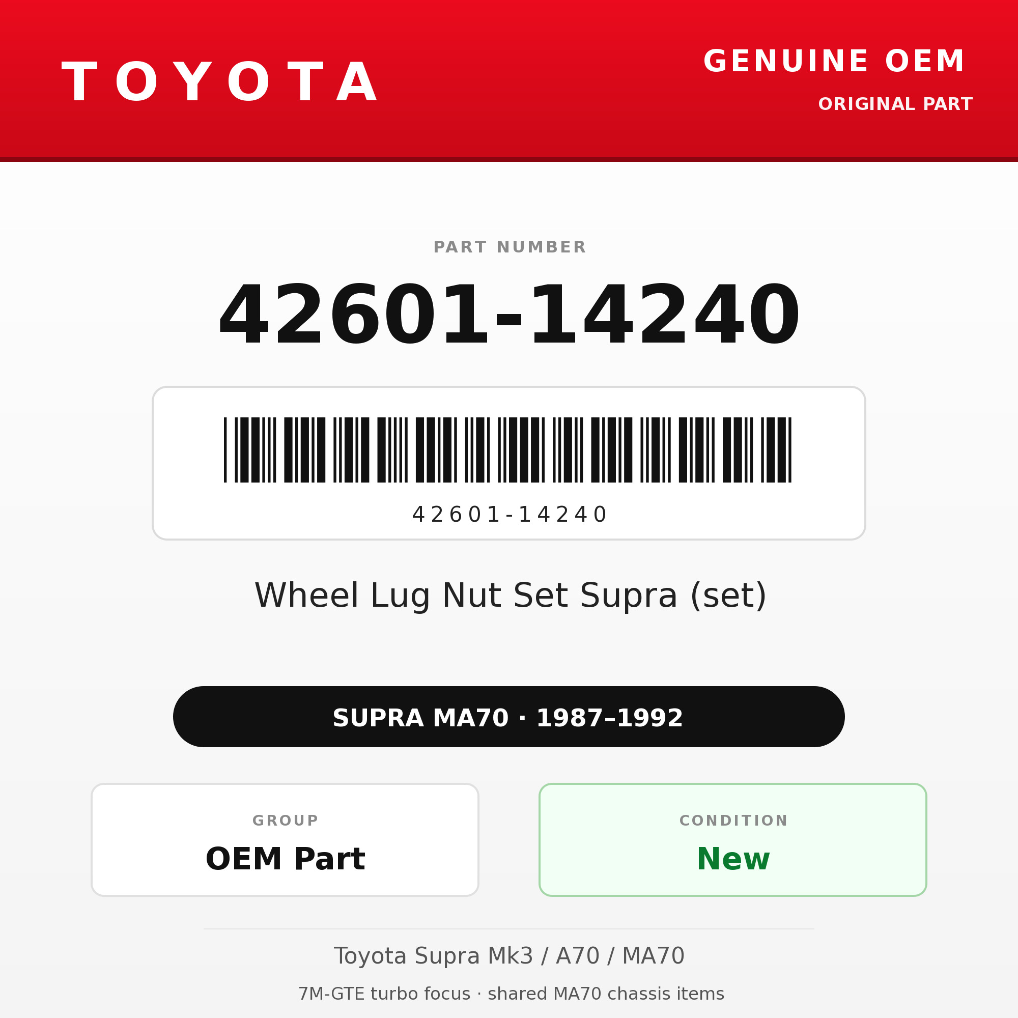 Genuine Toyota OEM 42601-14240 - 87-92 Wheel Lug Nut Set Supra (set) (87-92 Supra)