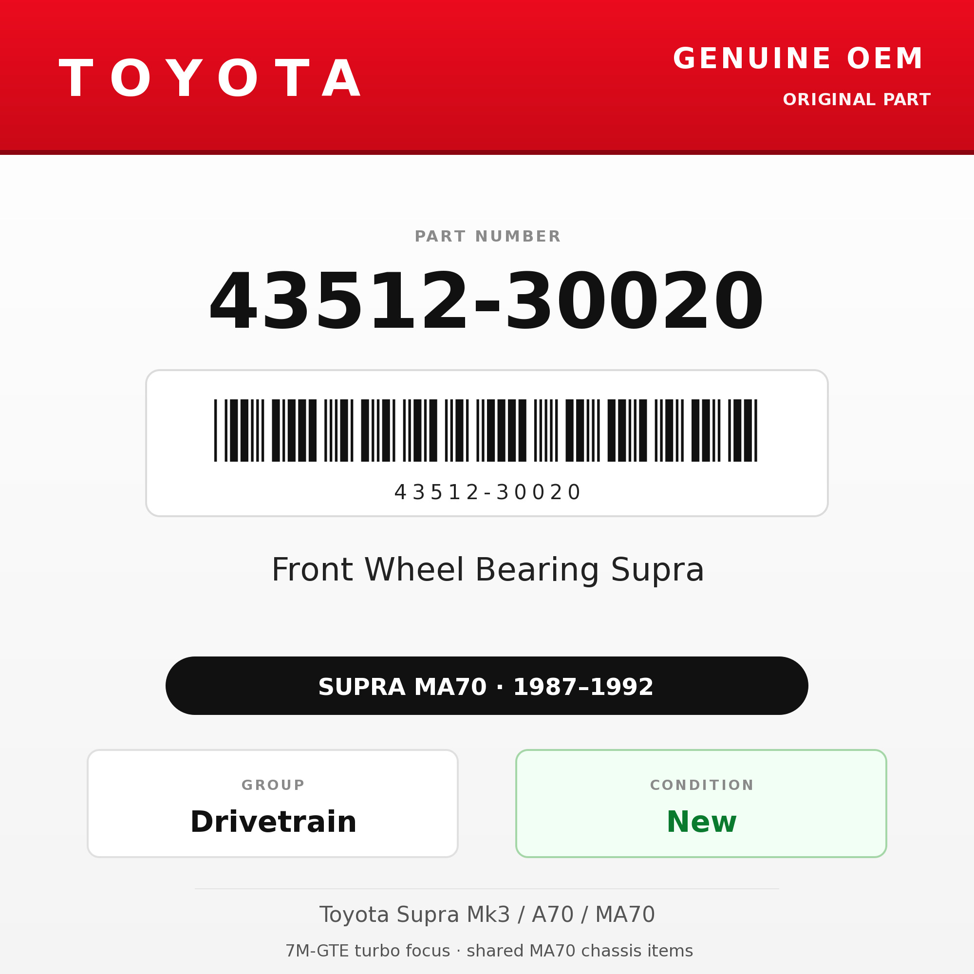 Genuine Toyota OEM 43512-30020 - Front Wheel Bearing Supra (each) (87-92 Supra)