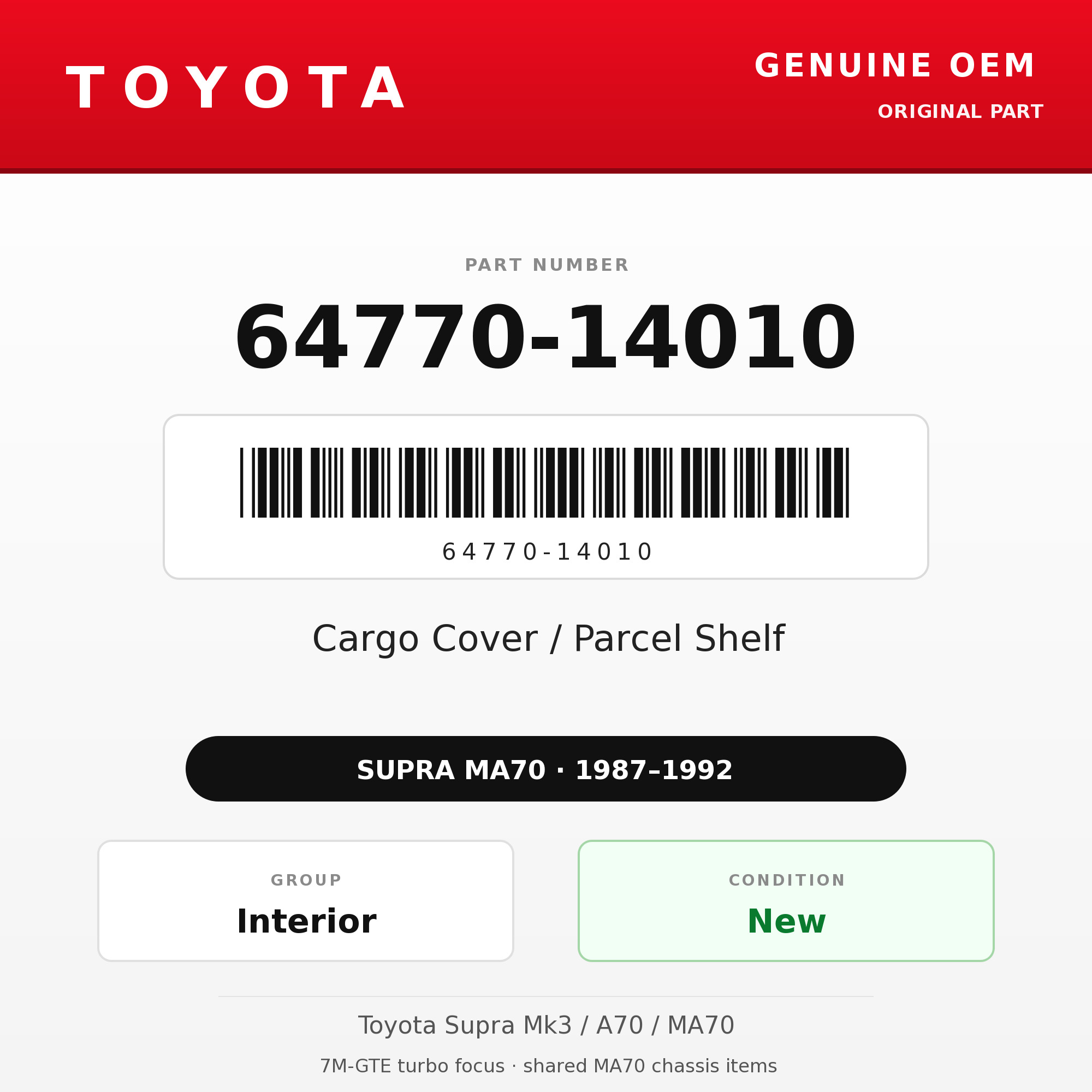 Genuine Toyota OEM 64770-14010 - Cargo Cover / Parcel Shelf (87-92 Supra)