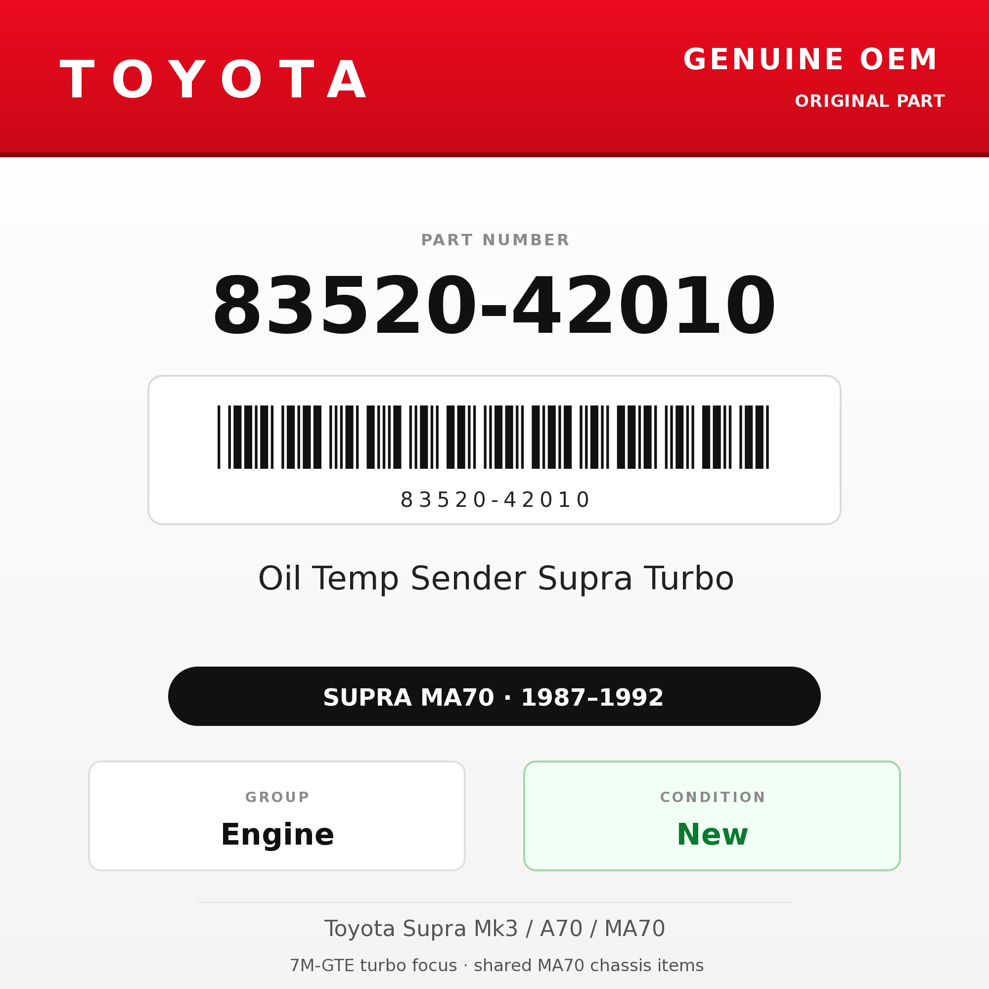 Genuine Toyota OEM 83520-42010 - Oil Temp Sender Supra Turbo (87-92 Supra)