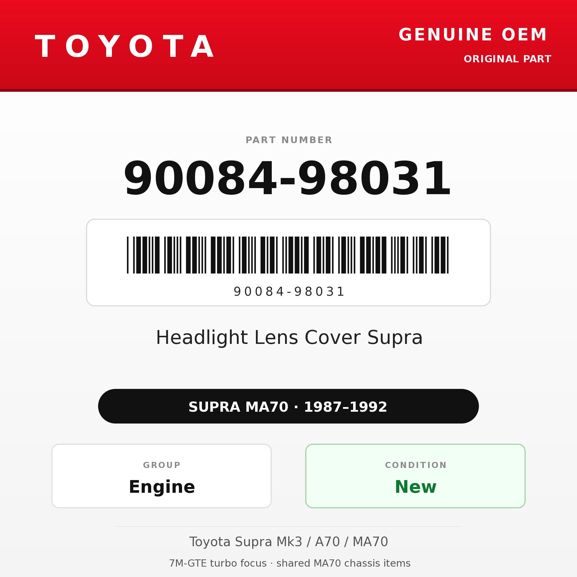 Genuine Toyota OEM 90084-98031 - Headlight Lens Cover Supra (each) (87-92 Supra)