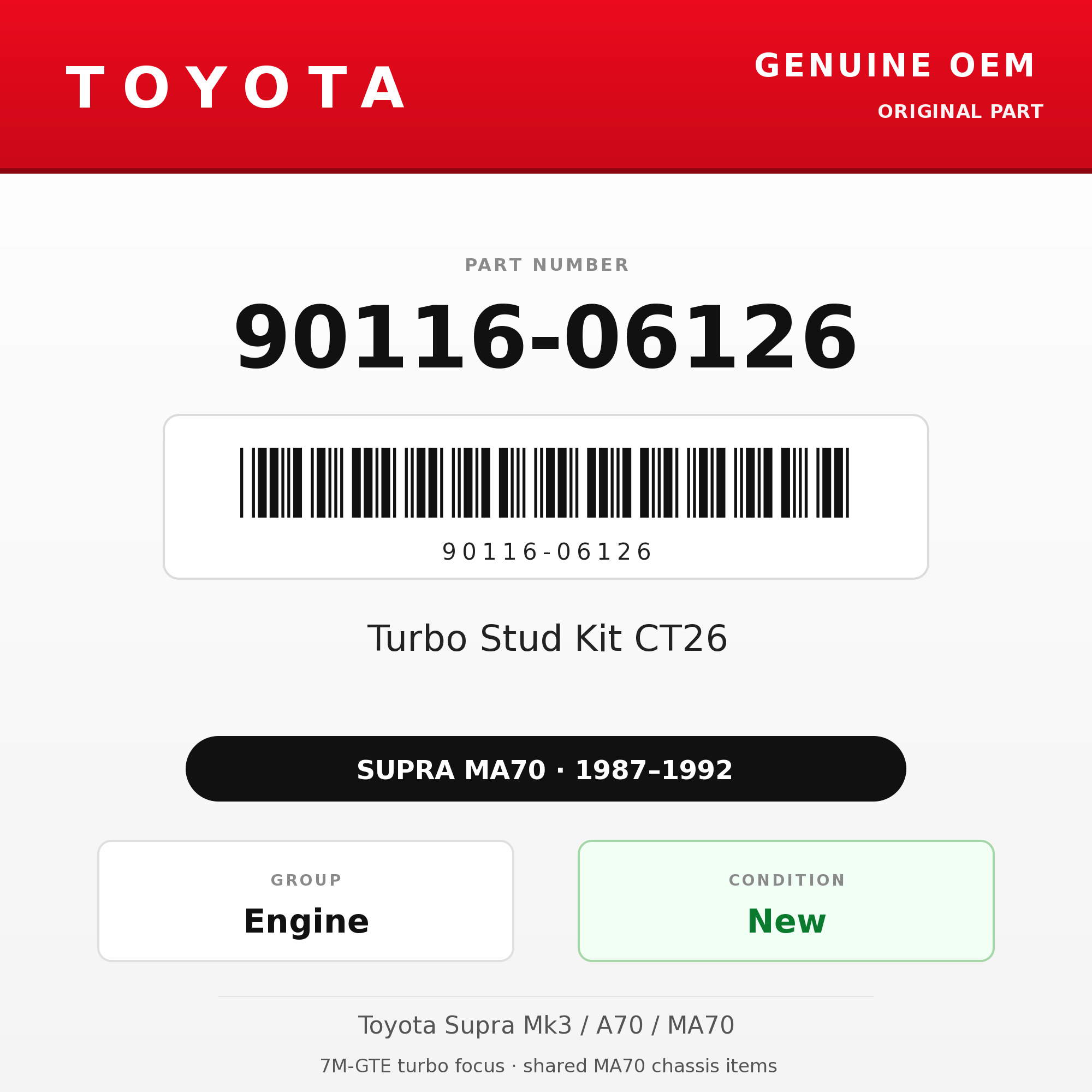 Genuine Toyota OEM 90116-06126 - Turbo Stud Kit CT26 7M-GTE (87-92 Supra)