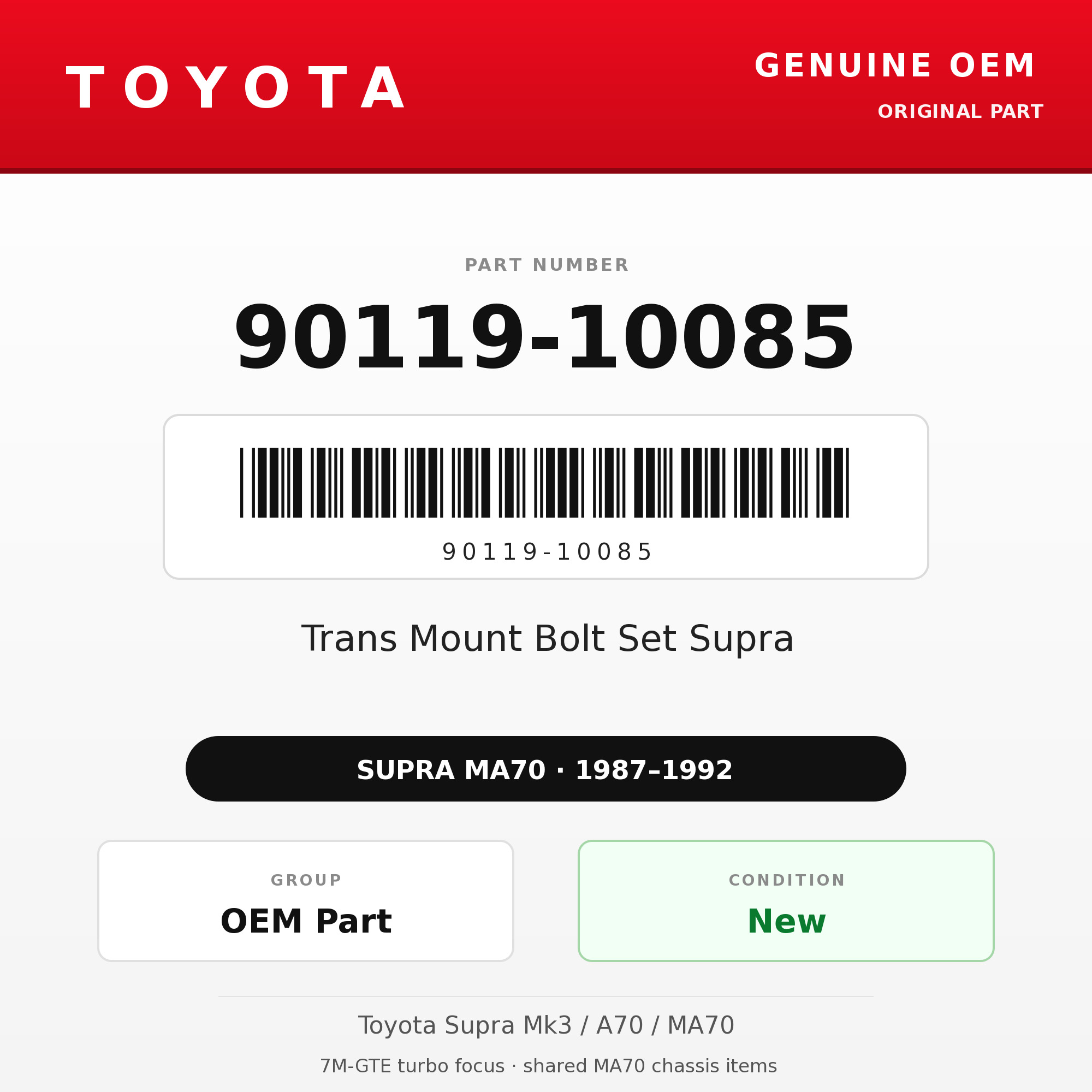 Genuine Toyota OEM 90119-10085 - Trans Mount Bolt Set Supra (87-92 Supra)