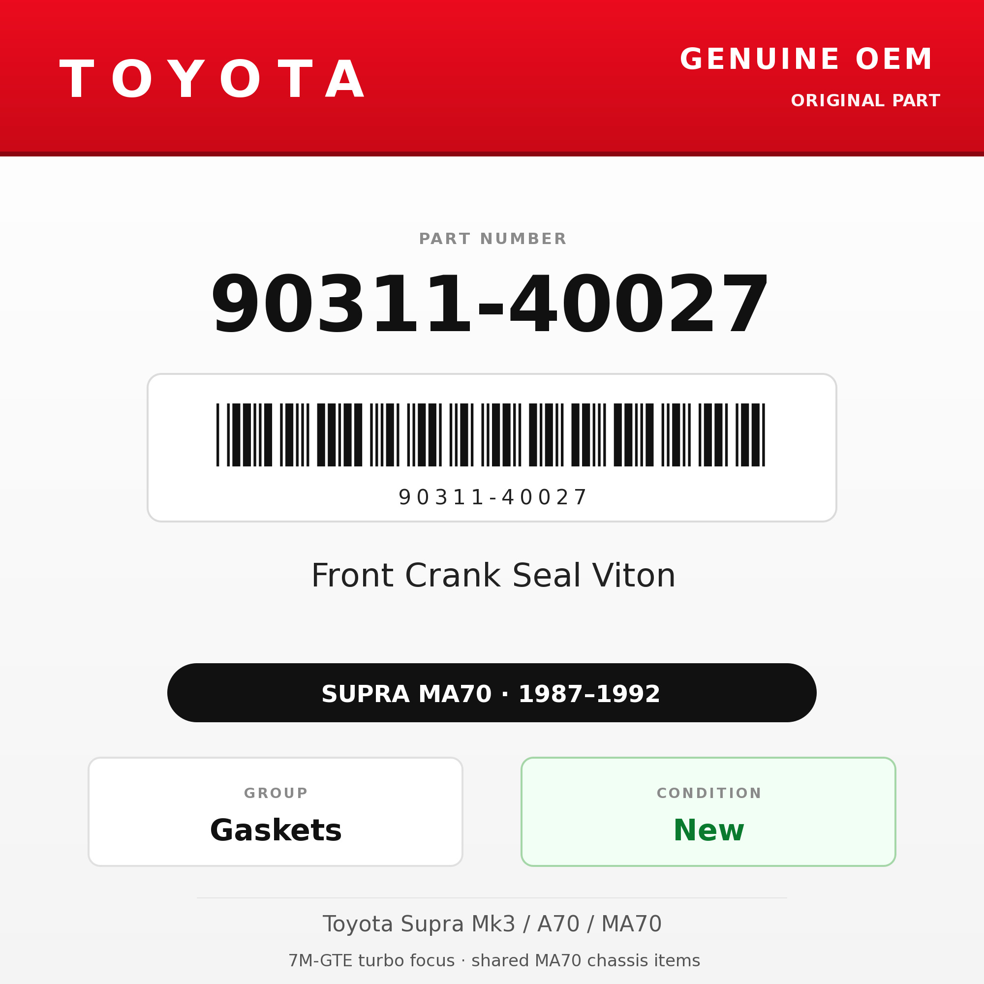 Genuine Toyota OEM 90311-40027 - Front Crank Seal Viton 7M (87-92 Supra)