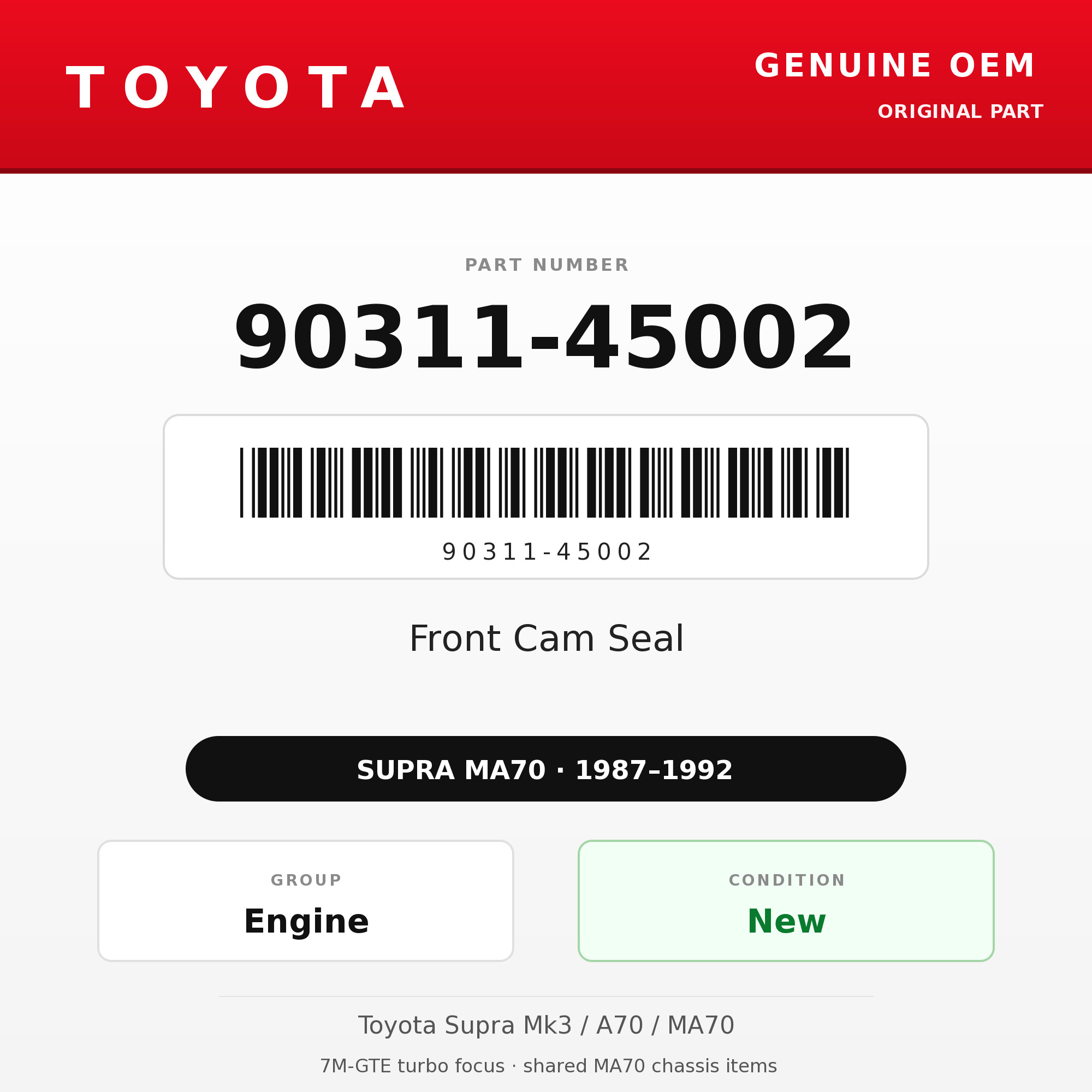 Genuine Toyota OEM 90311-45002 - Front Cam Seal 7M (87-92 Supra)