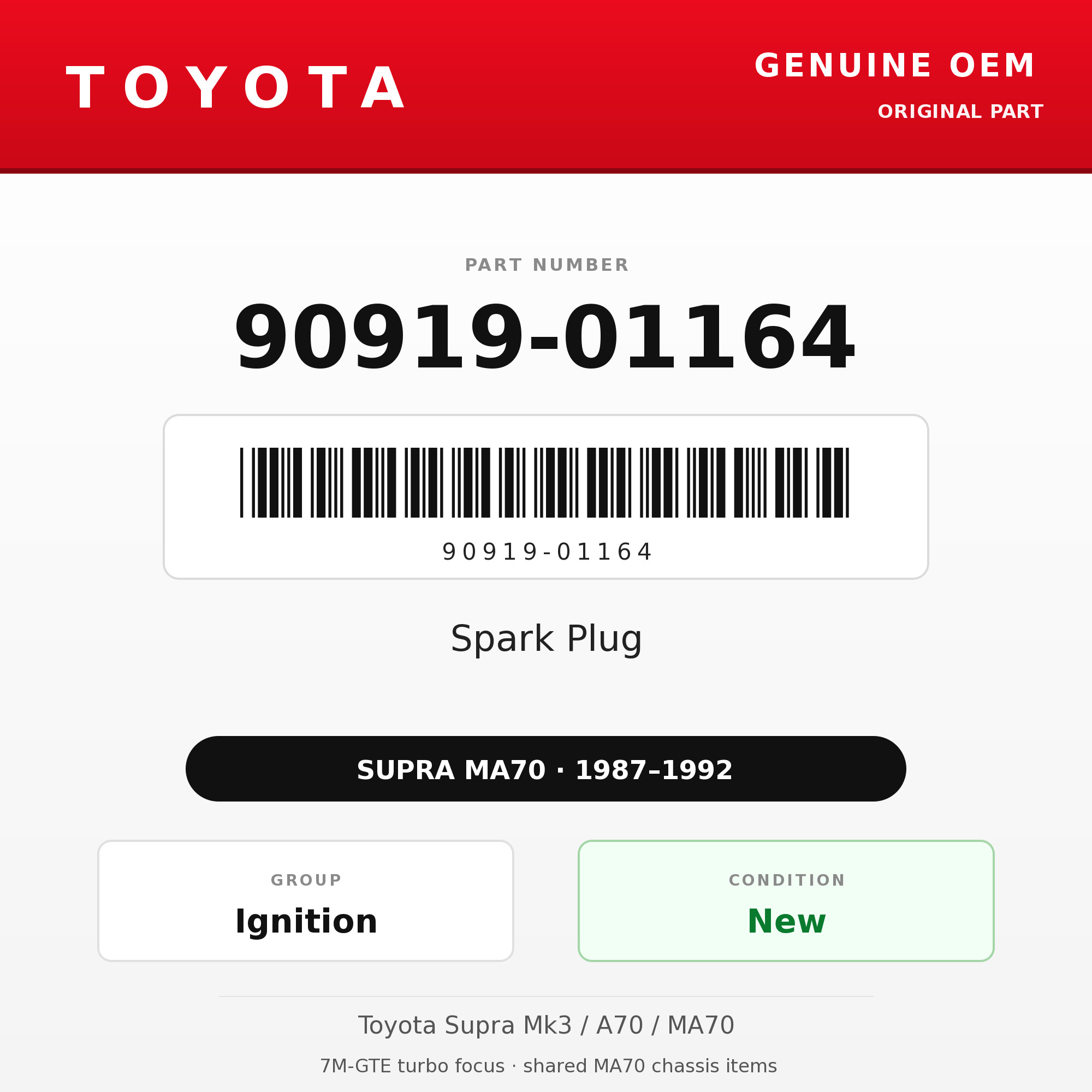 Genuine Toyota OEM 90919-01164 - Spark Plug 7M-GTE (87-92 Supra)