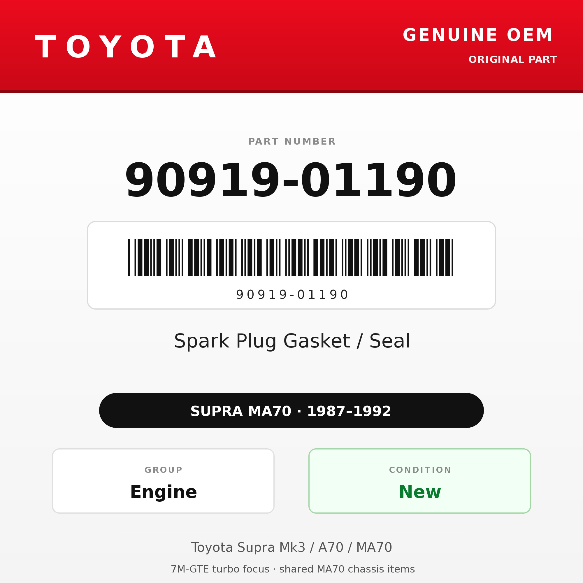 Genuine Toyota OEM 90919-01190 - Spark Plug Gasket / Seal 7M (each) (87-92 Supra)