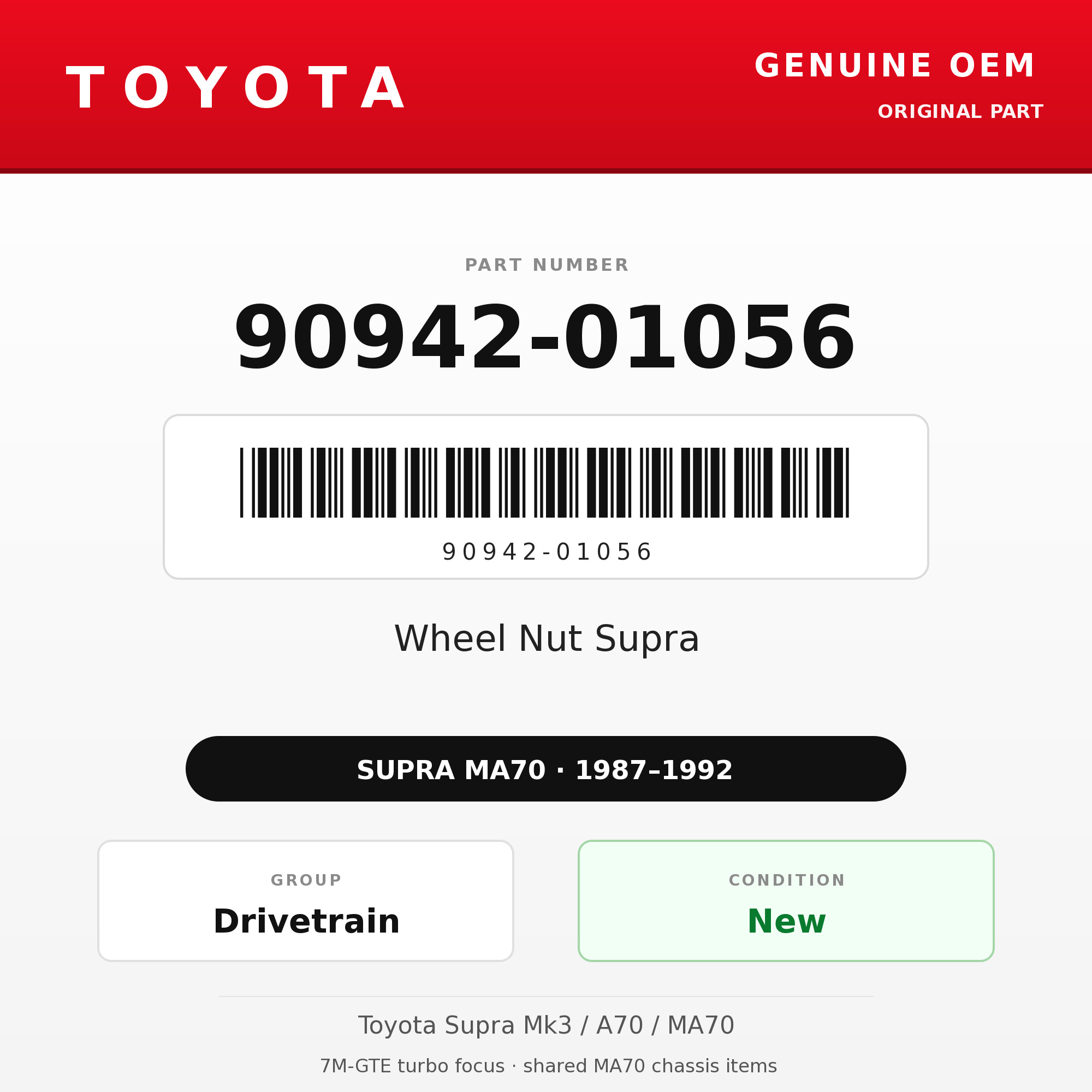 Genuine Toyota OEM 90942-01056 - Wheel Nut Supra (each) (87-92 Supra)