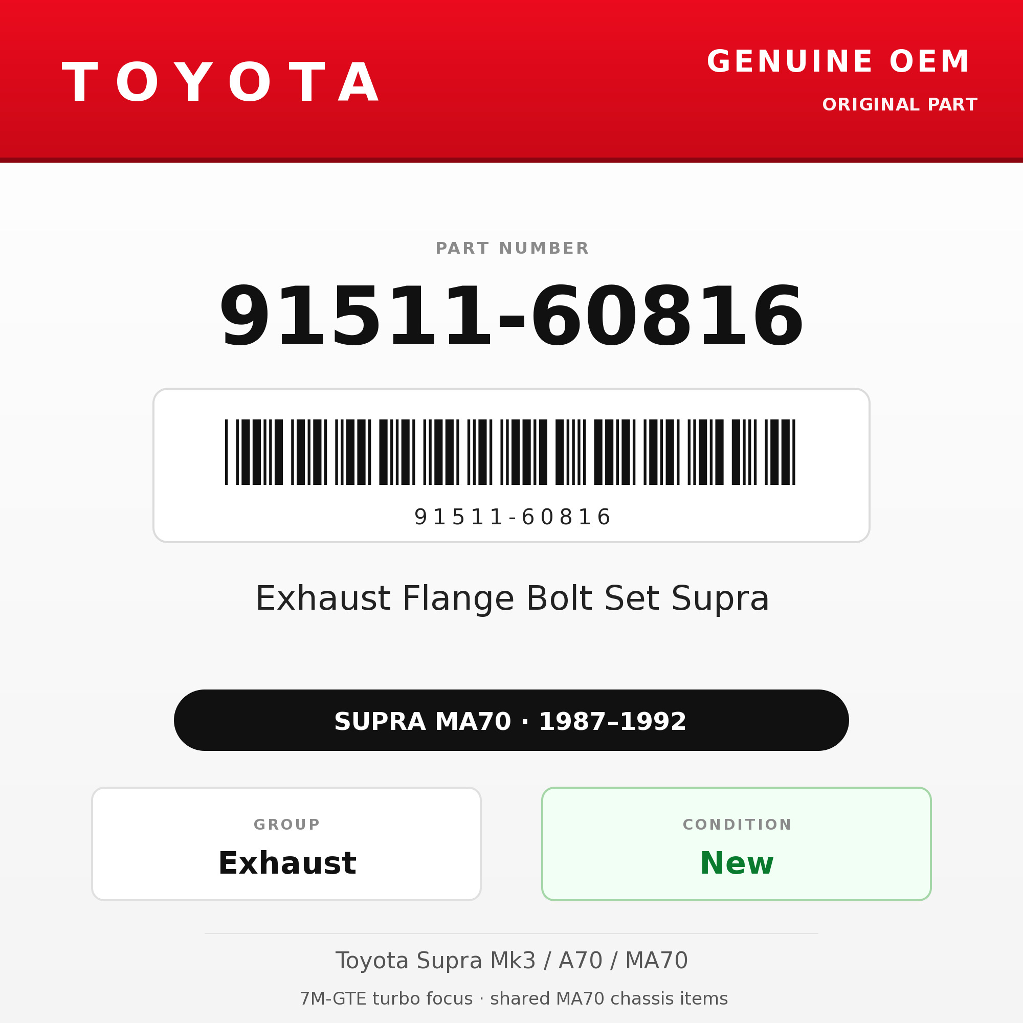Genuine Toyota OEM 91511-60816 - Exhaust Flange Bolt Set Supra (87-92 Supra)