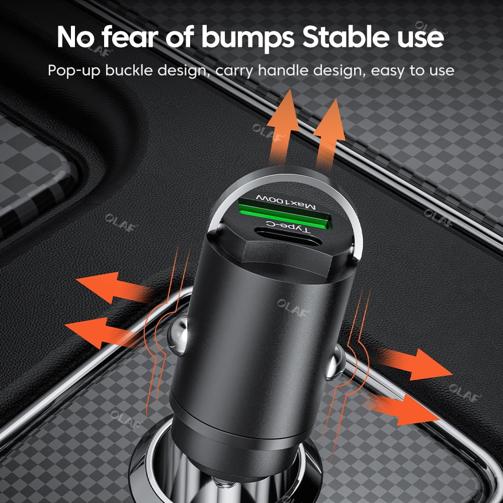 100W USB Car Charger Mini Fast Charging Dual Ports Phone Charger Type C QC3.0 PD Car Chargers for IPhone Xiaomi Huawei Samsung
